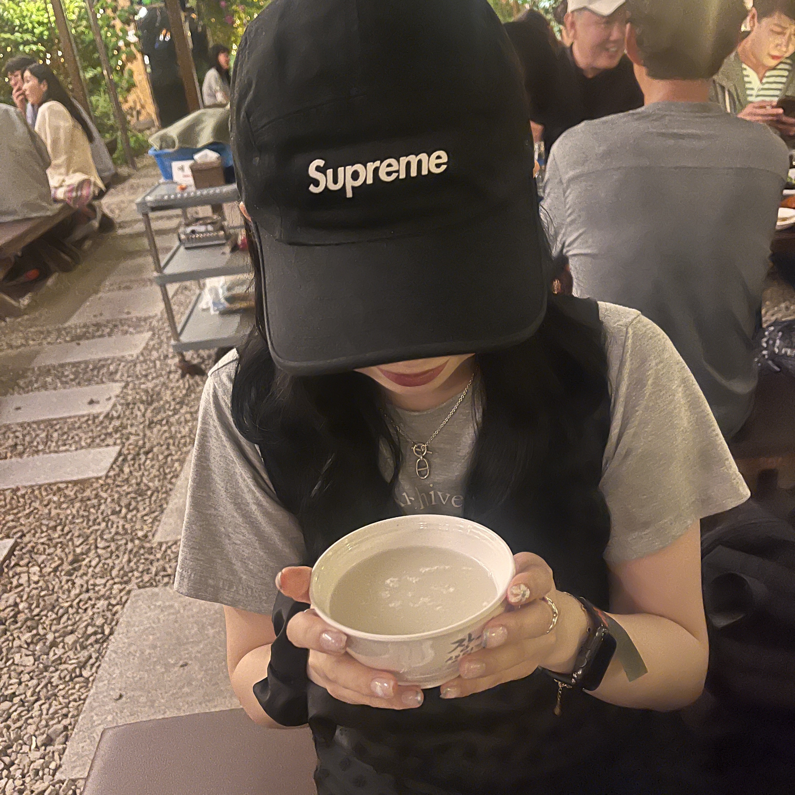 Supreme Washed Chino Twill Camp Cap Black 착용 스타일