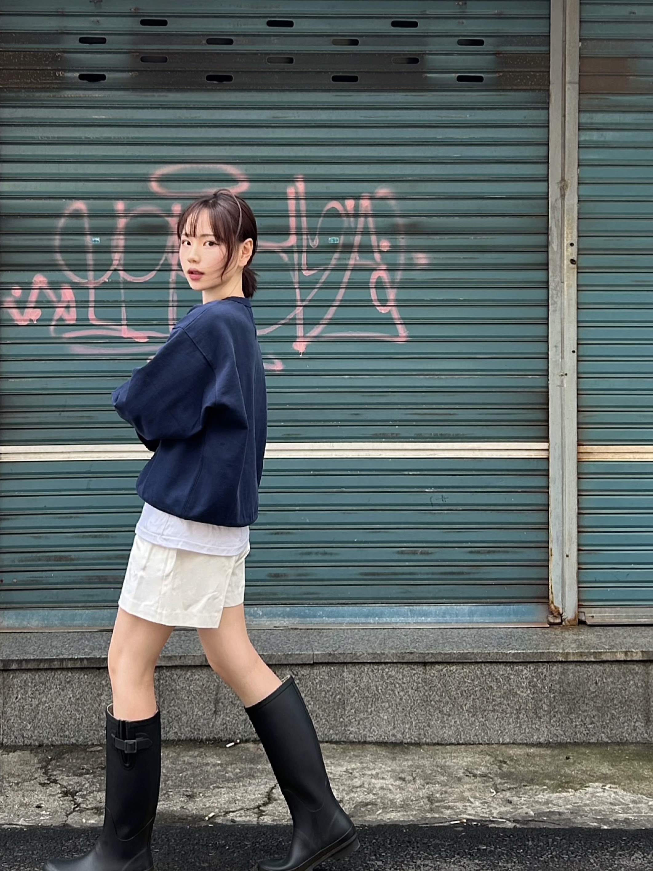 (W) Rockfishweatherwear Original Long Rain Boots Black 착용 스타일 - 1