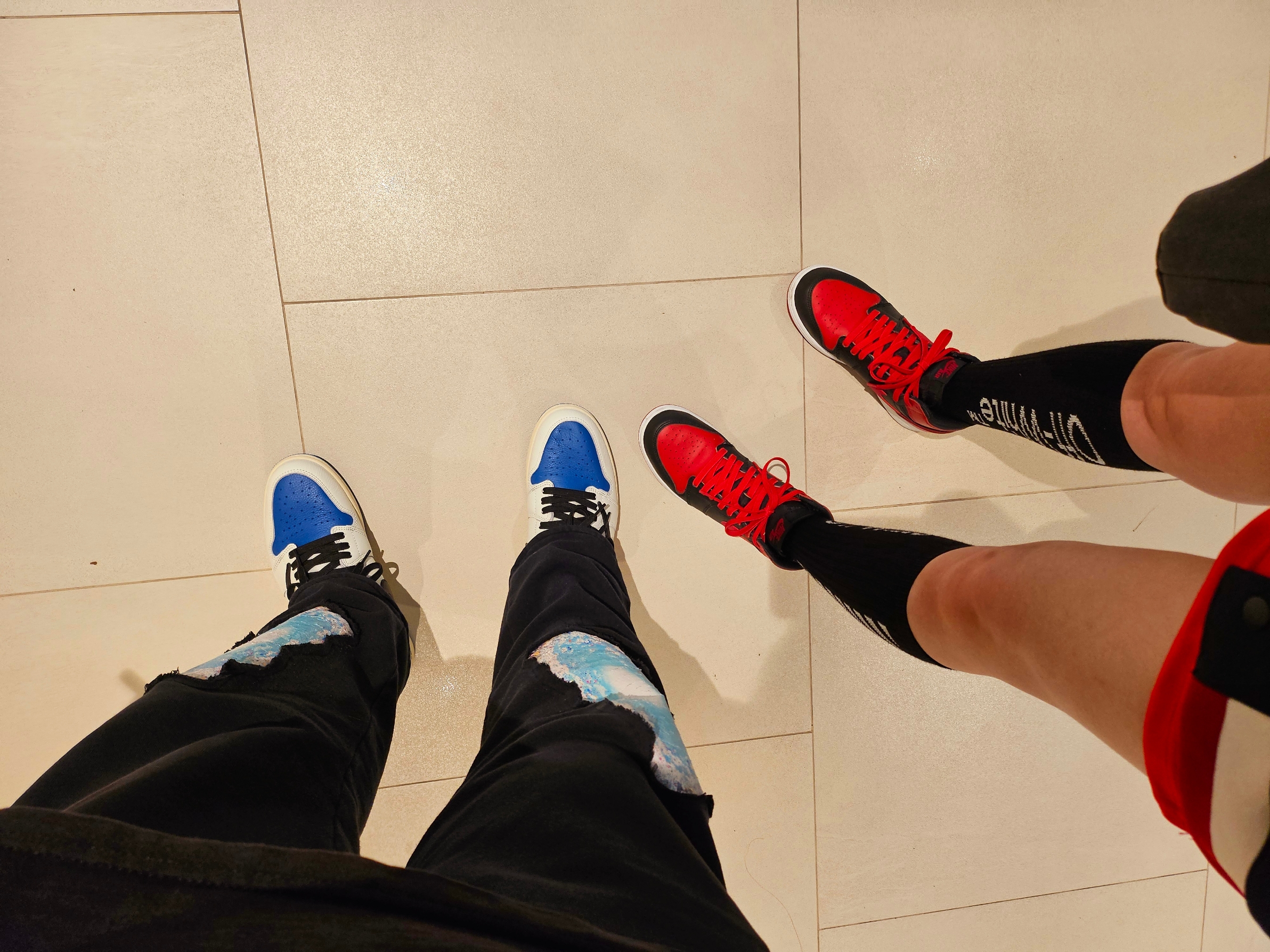 Jordan 1 x Travis Scott x Fragment Retro High OG SP Military Blue, (GS) Jordan 1 Retro High OG Bred Banned 2016 착용 스타일 - 1