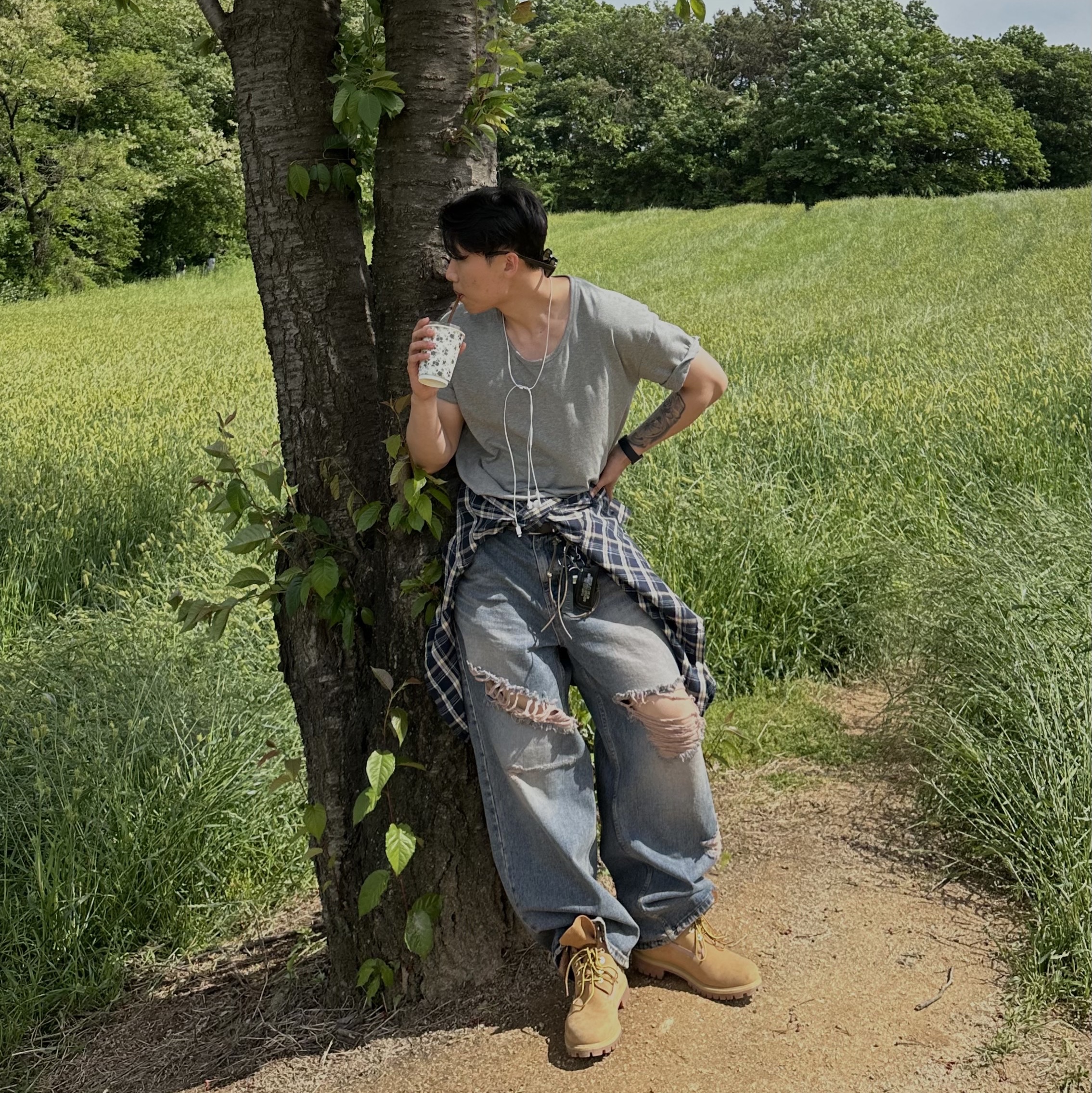 Timberland Premium 6 inch Waterproof Boot Wheat Nubuck - Wide, Our Legacy Ladon Leather Keychain Olive 착용 스타일 - 1
