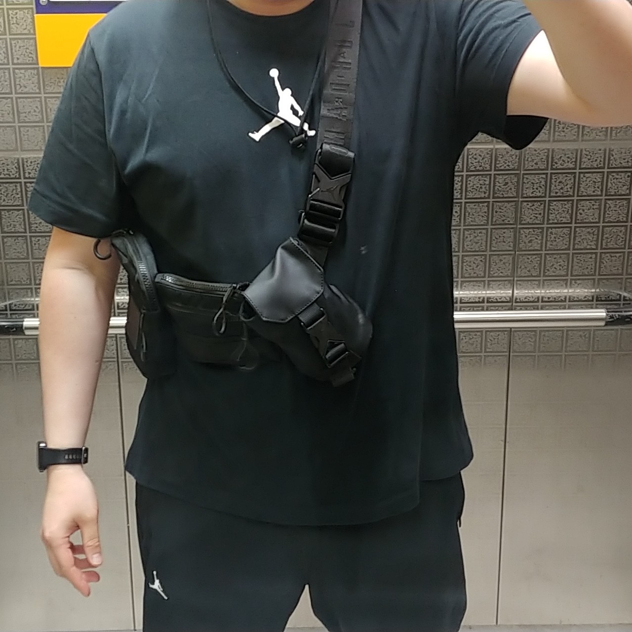 Jordan Jumpman Short Sleeve Crew T-Shirt Black - Asia, Jordan Dri-Fit Sport Woven Pants Black White - Asia 착용 스타일 - 1