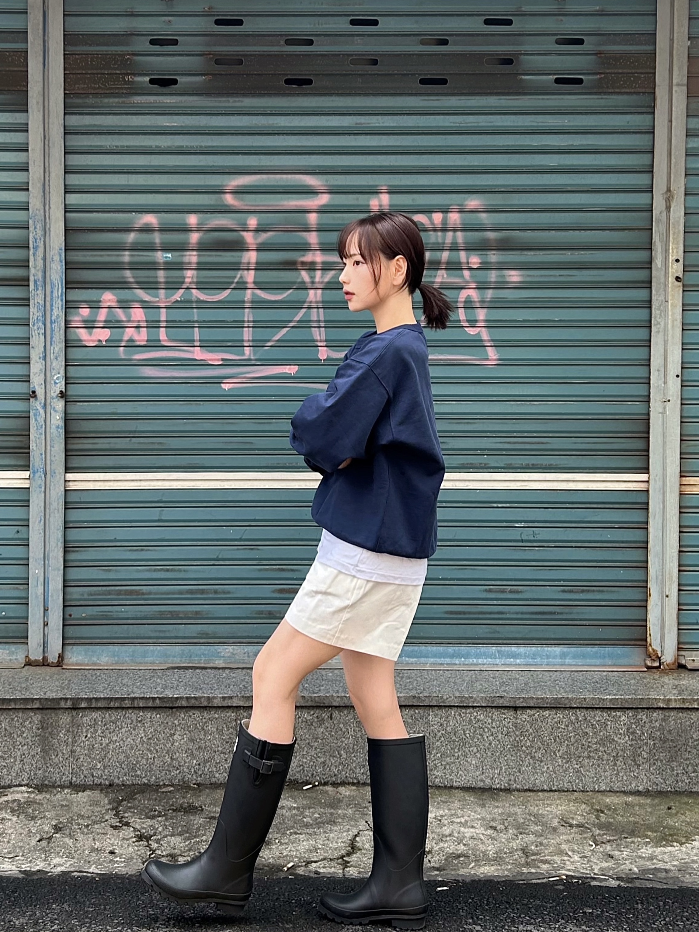 (W) Rockfishweatherwear Original Long Rain Boots Black 착용 스타일 - 3