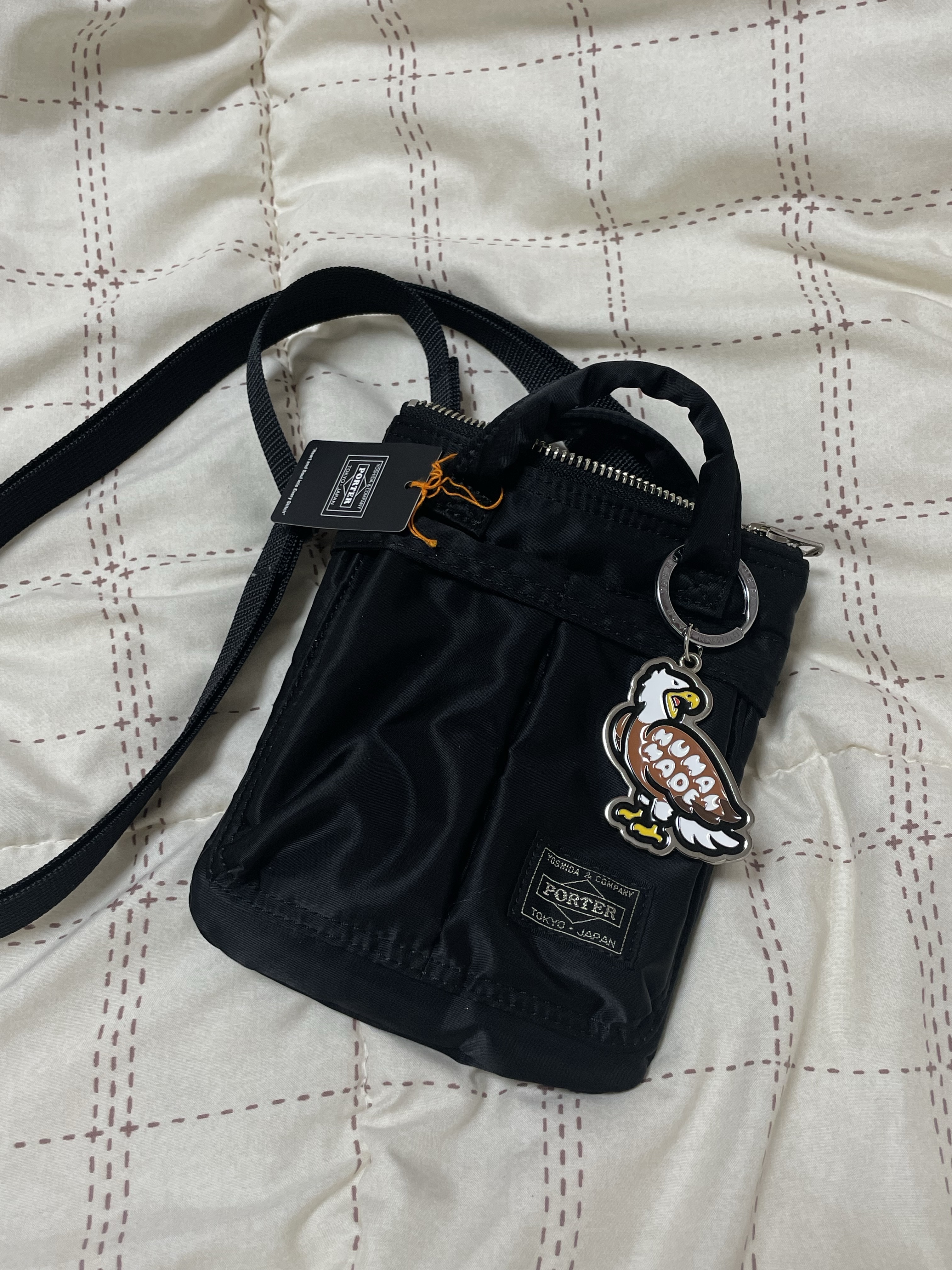 Porter Howl Helmet Bag Mini Black, Human Made Key Charm Silver - Fukuoka Store Exclusive 착용 스타일