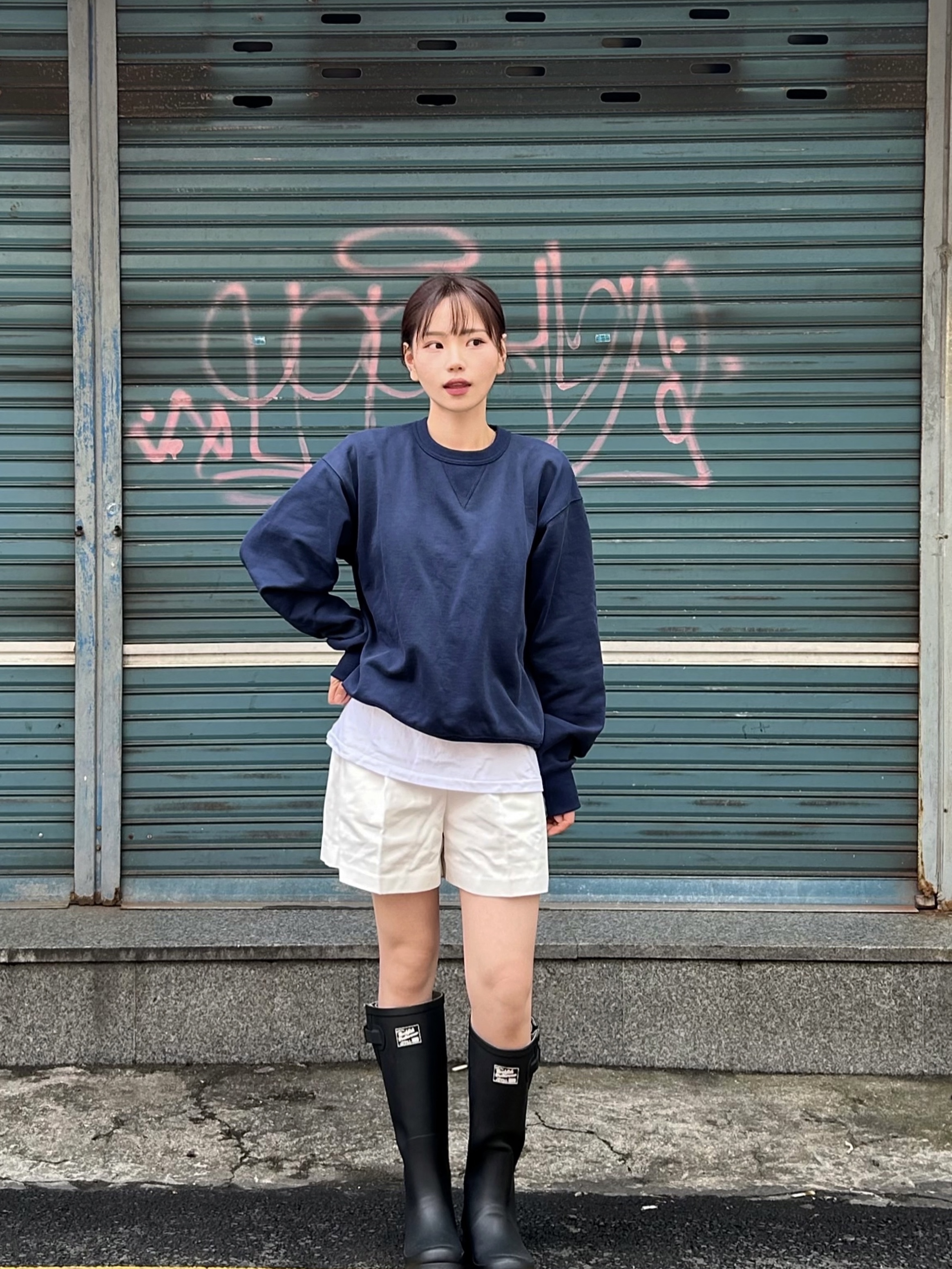 (W) Rockfishweatherwear Original Long Rain Boots Black 착용 스타일 - 2