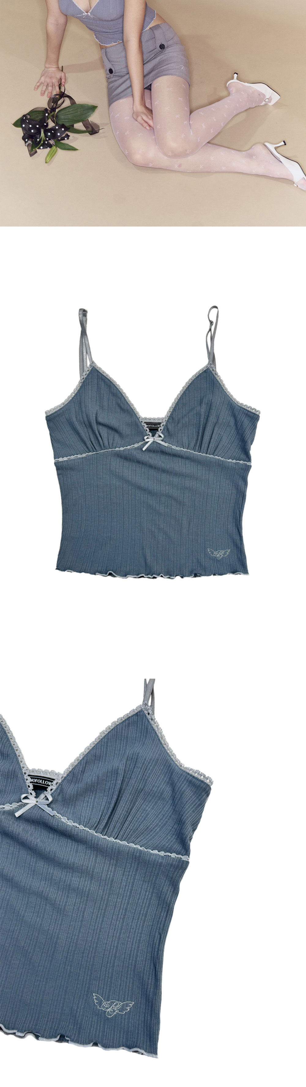 Pleasenofollow Daniel Ribbon Sleeveless Top Blue Grey 상세 이미지 4