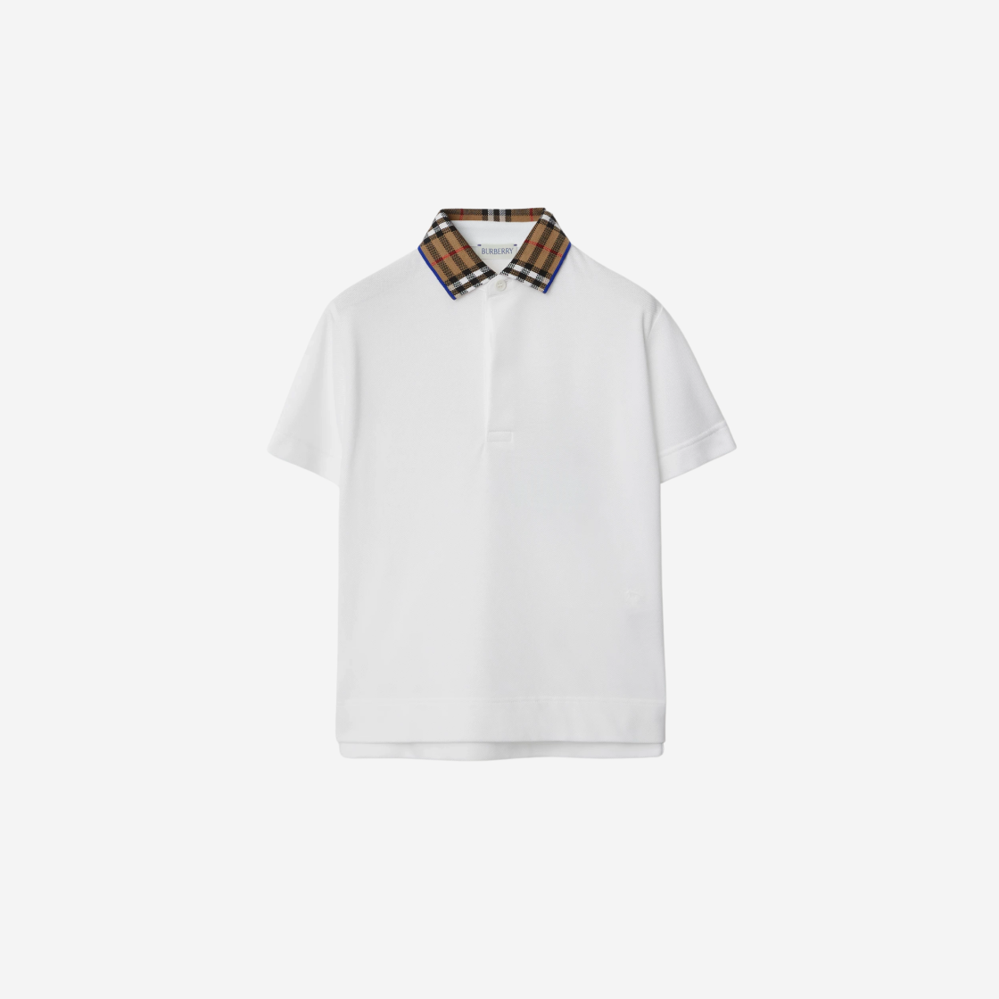 8073160 (Kids) Burberry Check Collar Cotton Polo Shirt White - 대표 이미지 #1