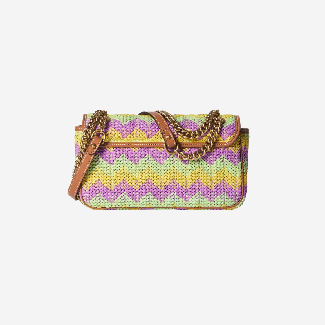 Gucci GG Marmont Small Shoulder Bag Straw Effect Raffia Viscose Multicolor Chevron 상세 이미지 3