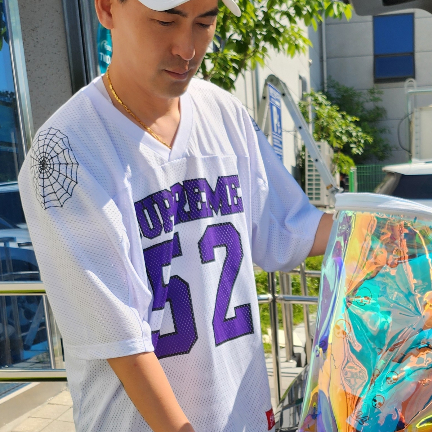 Supreme Spiderweb Football Jersey White - 24SS 착용 스타일 - 1