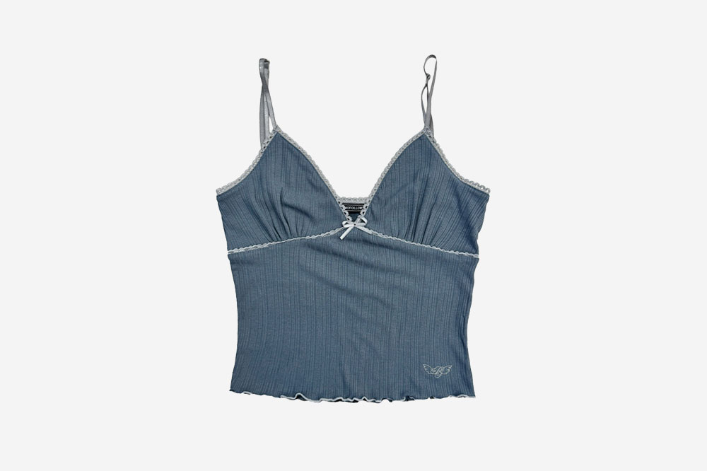 Pleasenofollow Daniel Ribbon Sleeveless Top Blue Grey 상세 이미지 1