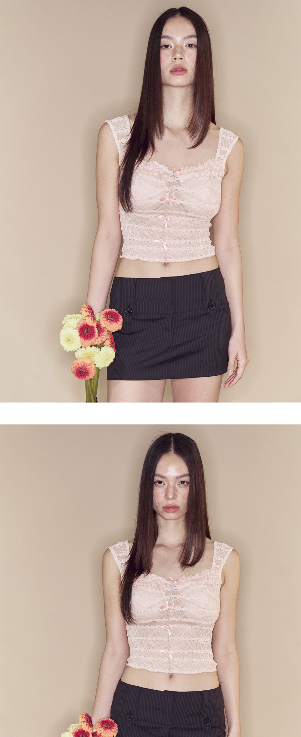 [KREAM 단독] Pleasenofollow Ruby Ribbon Frill Lace Top Pink 상세 이미지 2