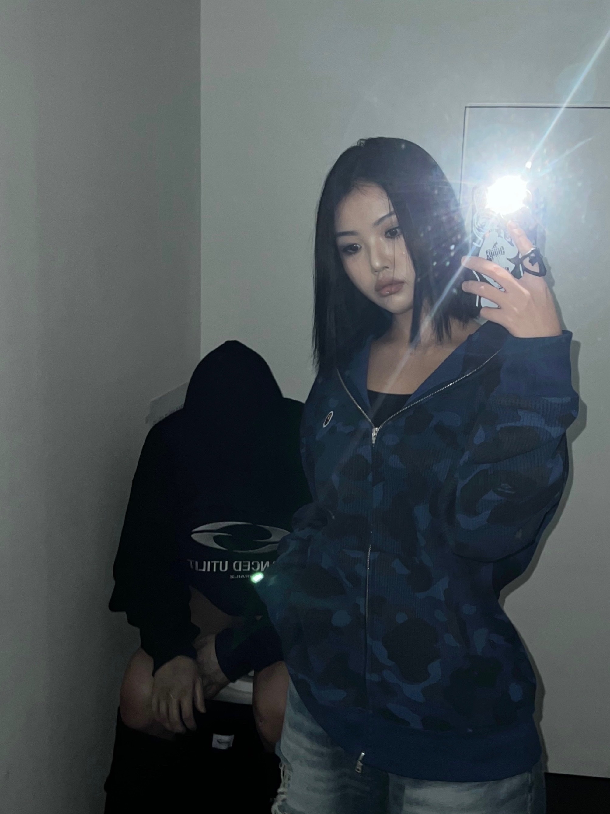 BAPE Color Camo Ape Head One Point Full Zip Hoodie Navy, Chrome Hearts Silichrome Infinity CH Cross Ring Black - 2022/2023 착용 스타일 - 1