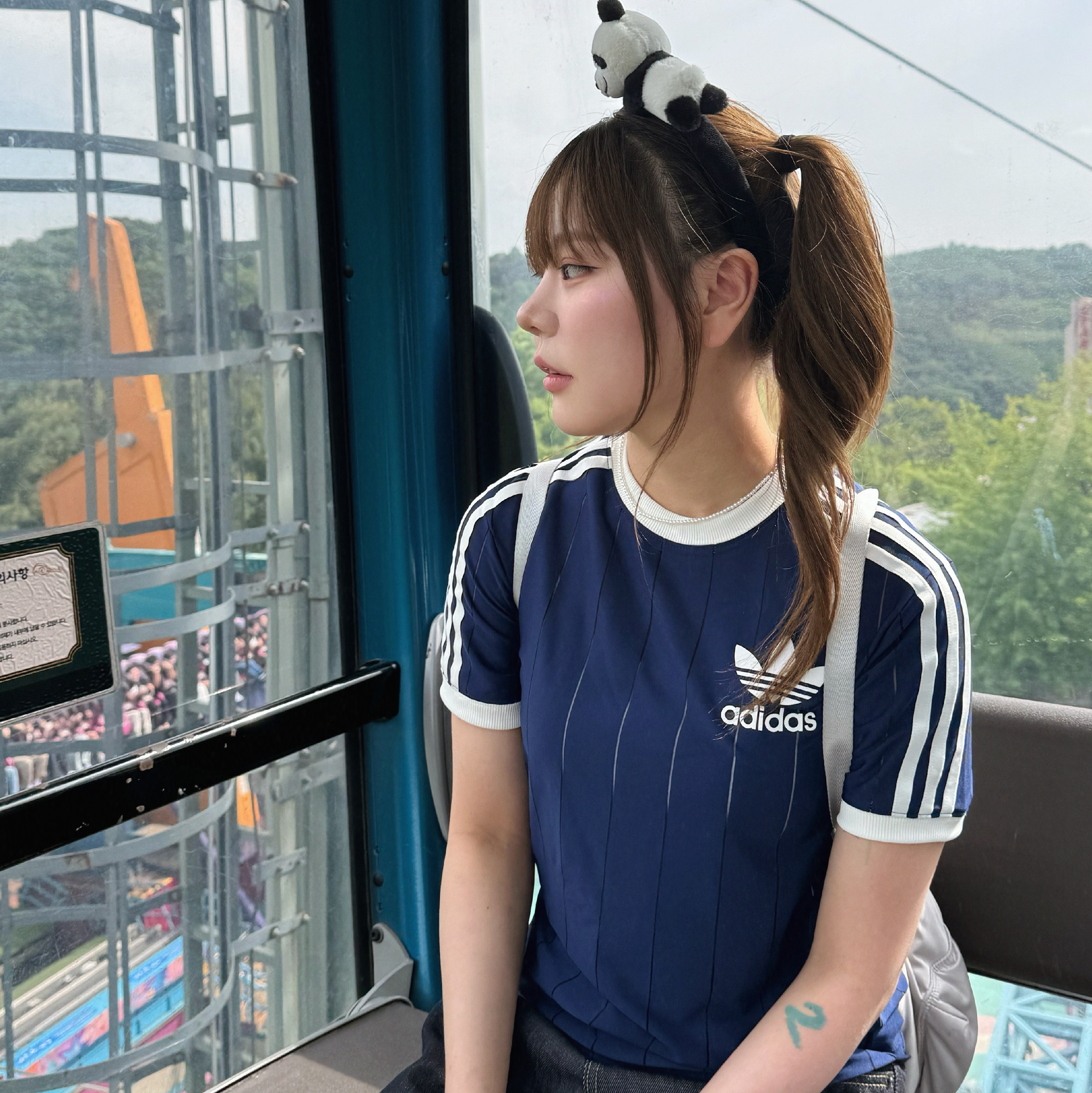 (W) Adidas 3S T-shirt Dark Blue - KR Sizing 착용 스타일