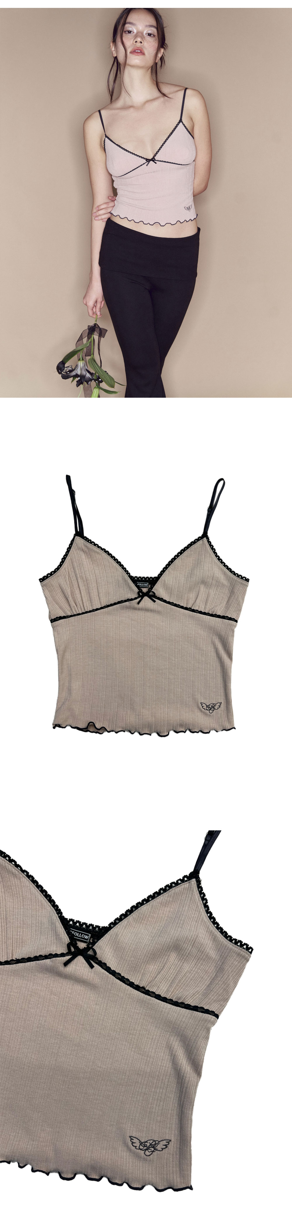 Pleasenofollow Daniel Ribbon Sleeveless Top Beige 상세 이미지 4