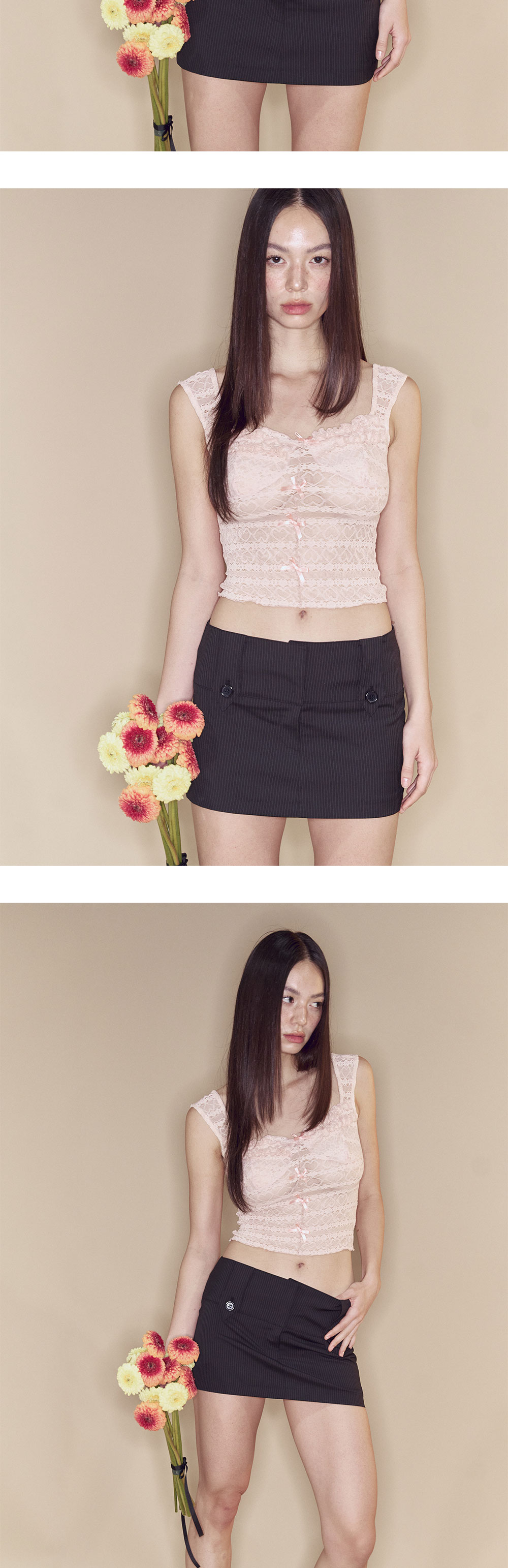 [KREAM 단독] Pleasenofollow Ruby Ribbon Frill Lace Top Pink 상세 이미지 3