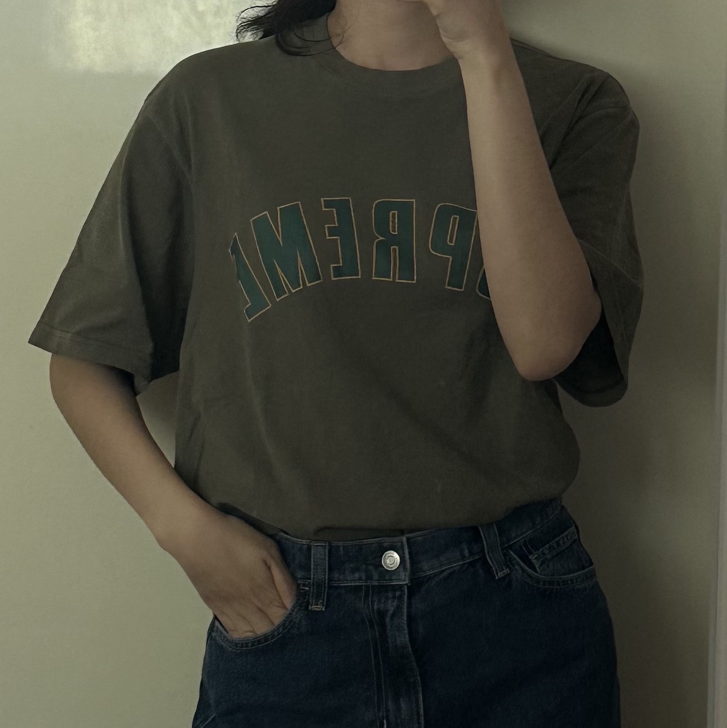 Supreme Cracked Arc S/S Top Olive - 24SS 착용 스타일 - 1