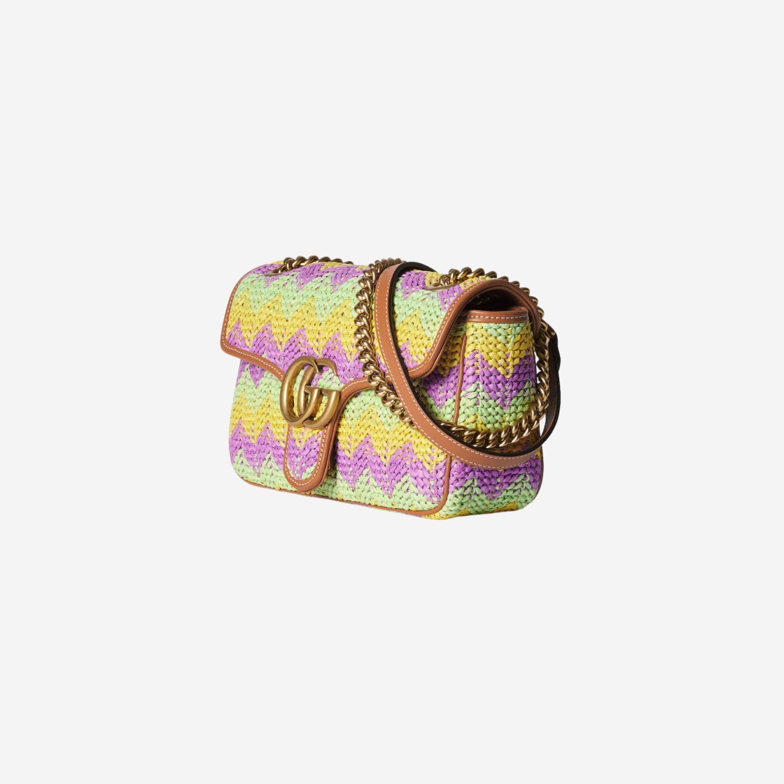 Gucci GG Marmont Small Shoulder Bag Straw Effect Raffia Viscose Multicolor Chevron 상세 이미지 2