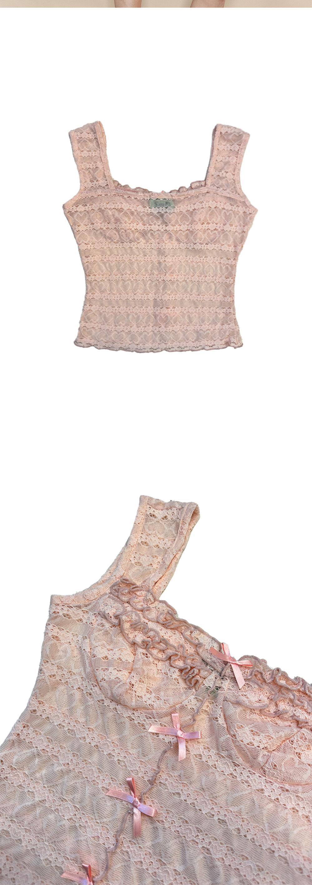 [KREAM 단독] Pleasenofollow Ruby Ribbon Frill Lace Top Pink 상세 이미지 4