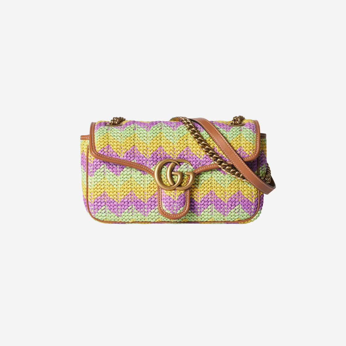 Gucci GG Marmont Small Shoulder Bag Straw Effect Raffia Viscose Multicolor Chevron 상세 이미지 1