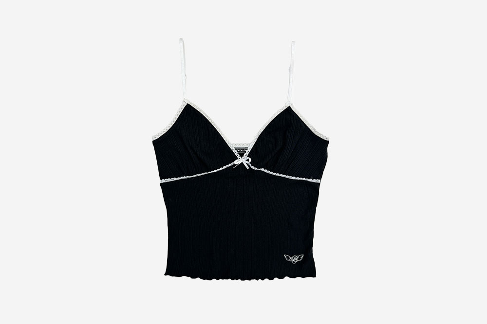 Pleasenofollow Daniel Ribbon Sleeveless Top Black 상세 이미지 1