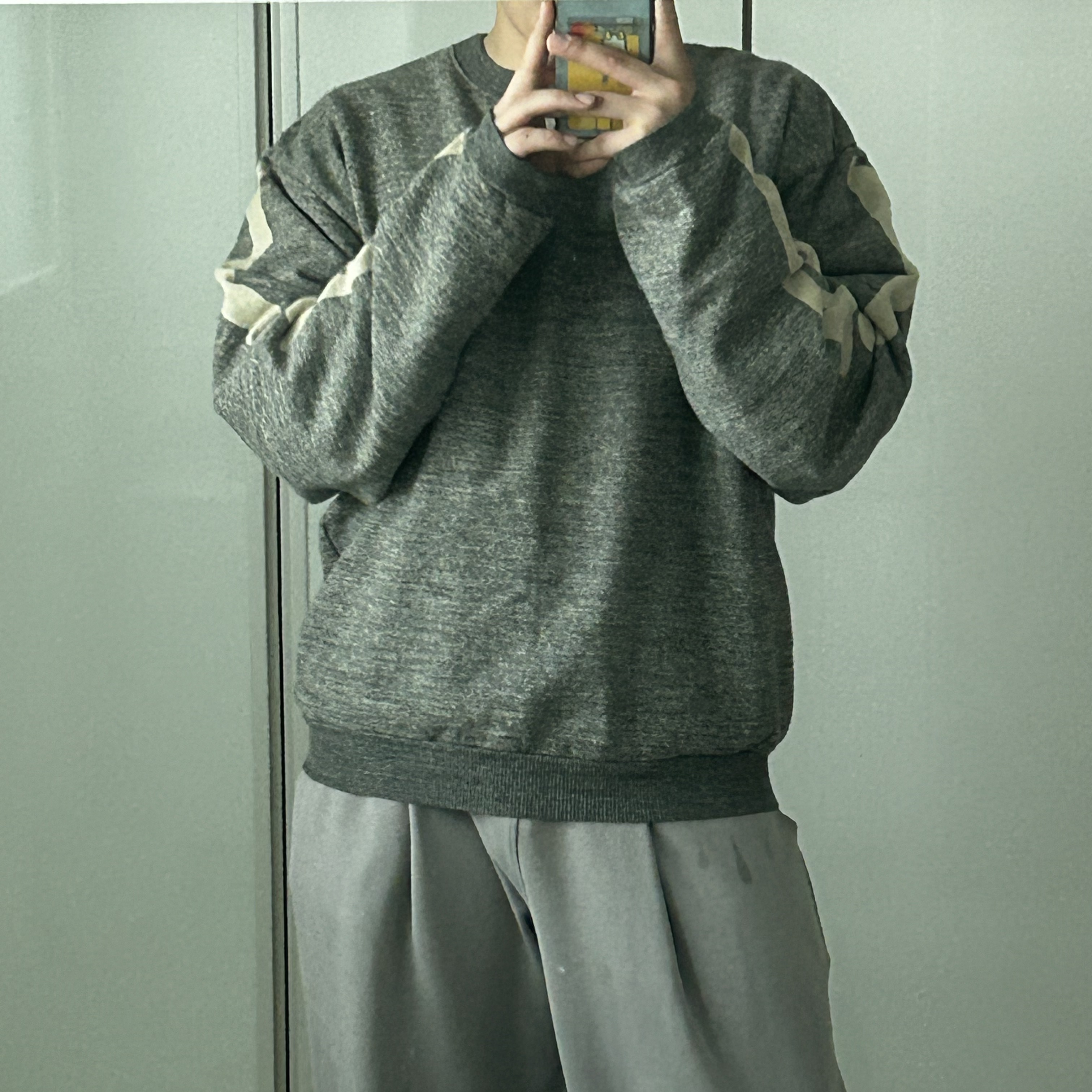 Kapital Fleece Big Crewneck Sweat Heather Charcoal 착용 스타일