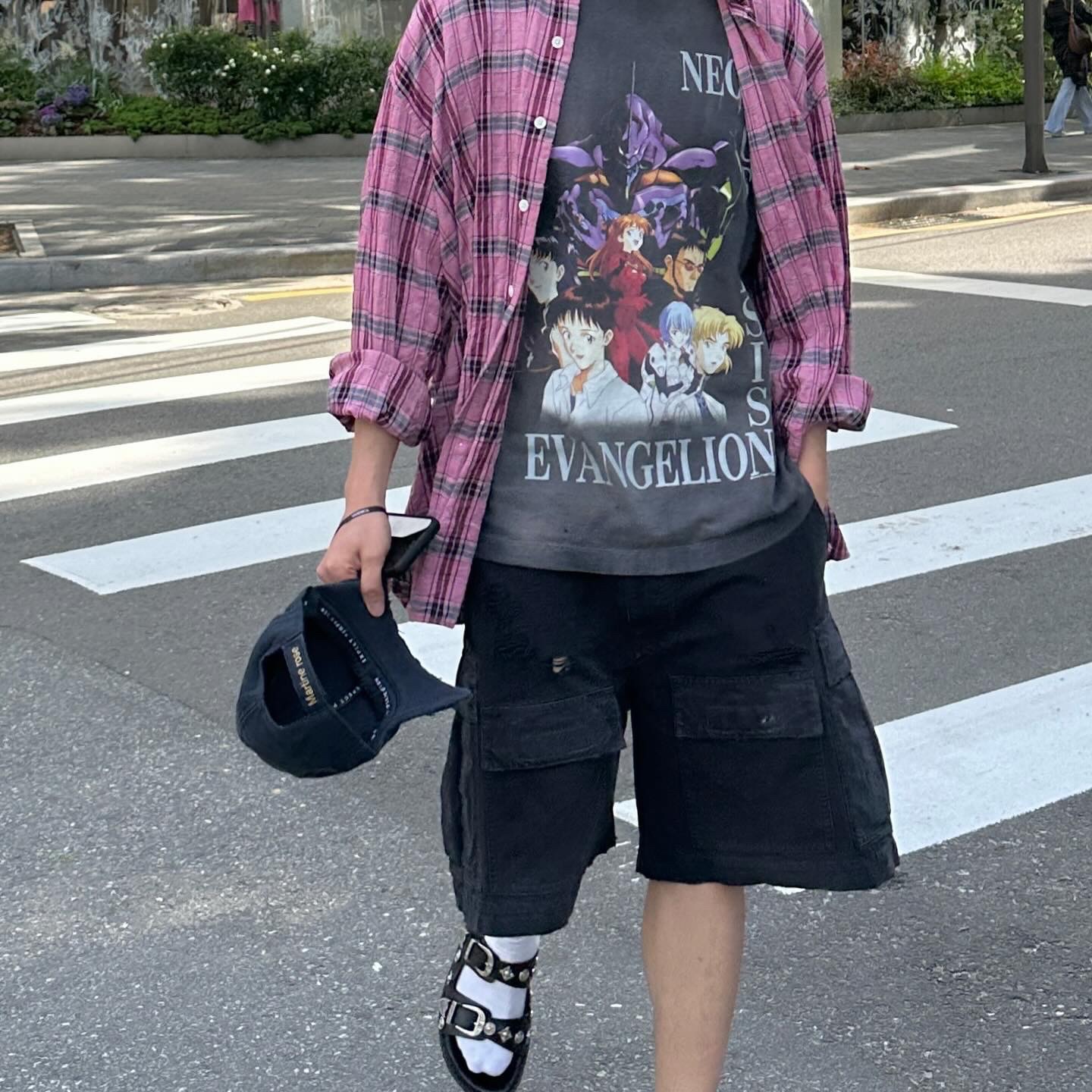 Our Legacy Borrowed BD Shirt Cerise Memory Check 착용 스타일 - 2