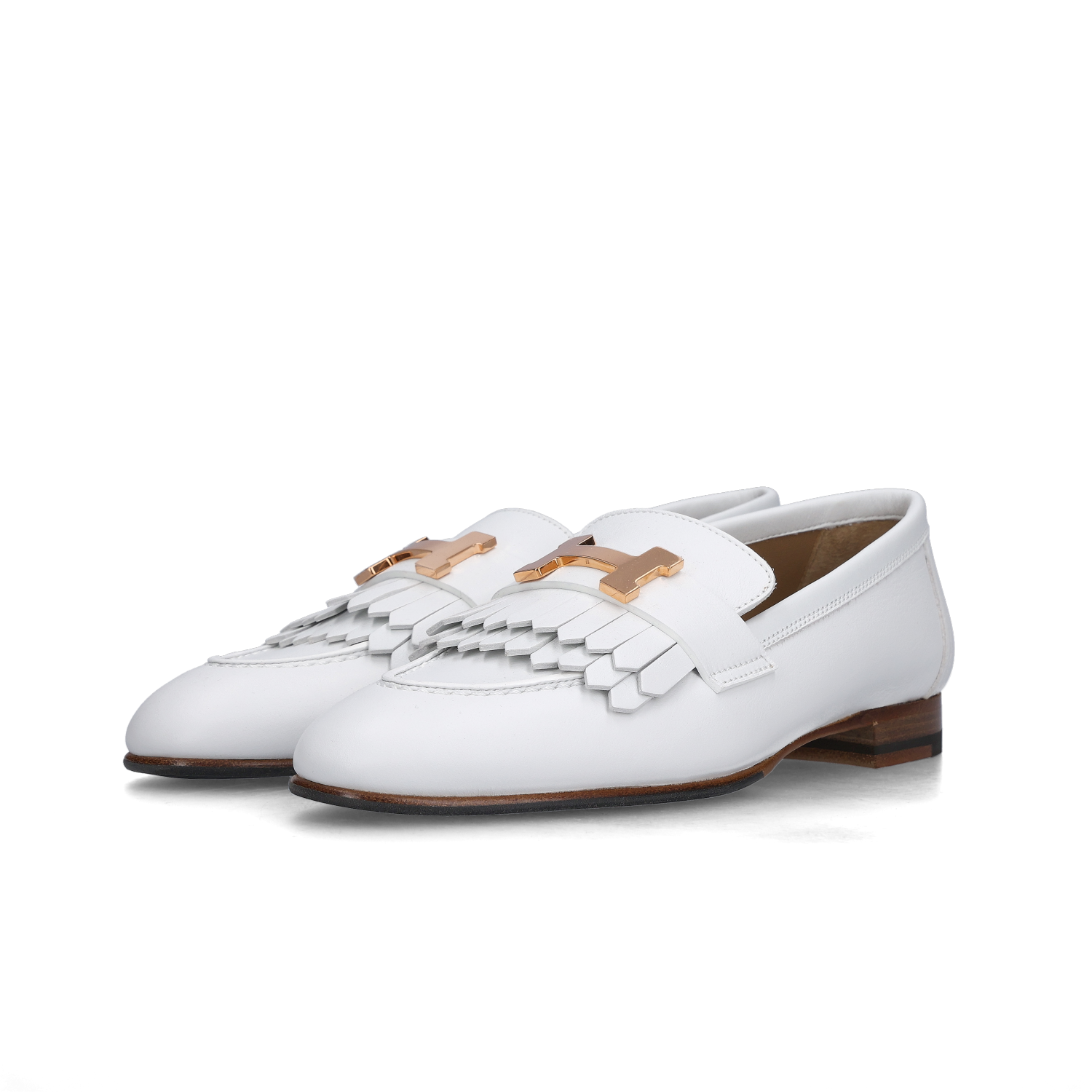 (W) Hermes Royal Loafers Calfskin & Rose Gold Blanc