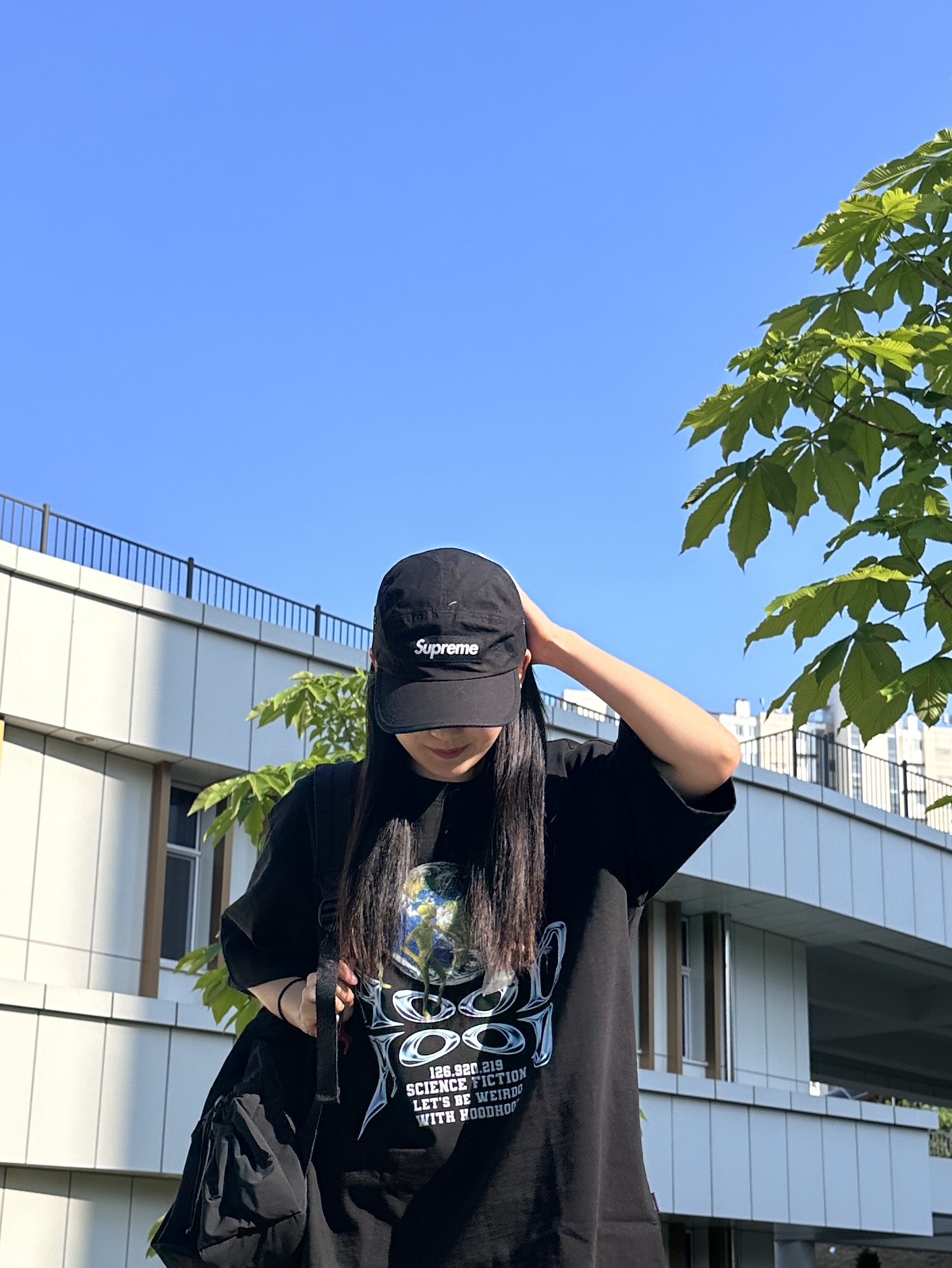 (W) Jordan 1 x Travis Scott Retro Low OG SP Medium Olive, Supreme Waxed Cotton Camp Cap Black - 21FW 착용 스타일 - 3