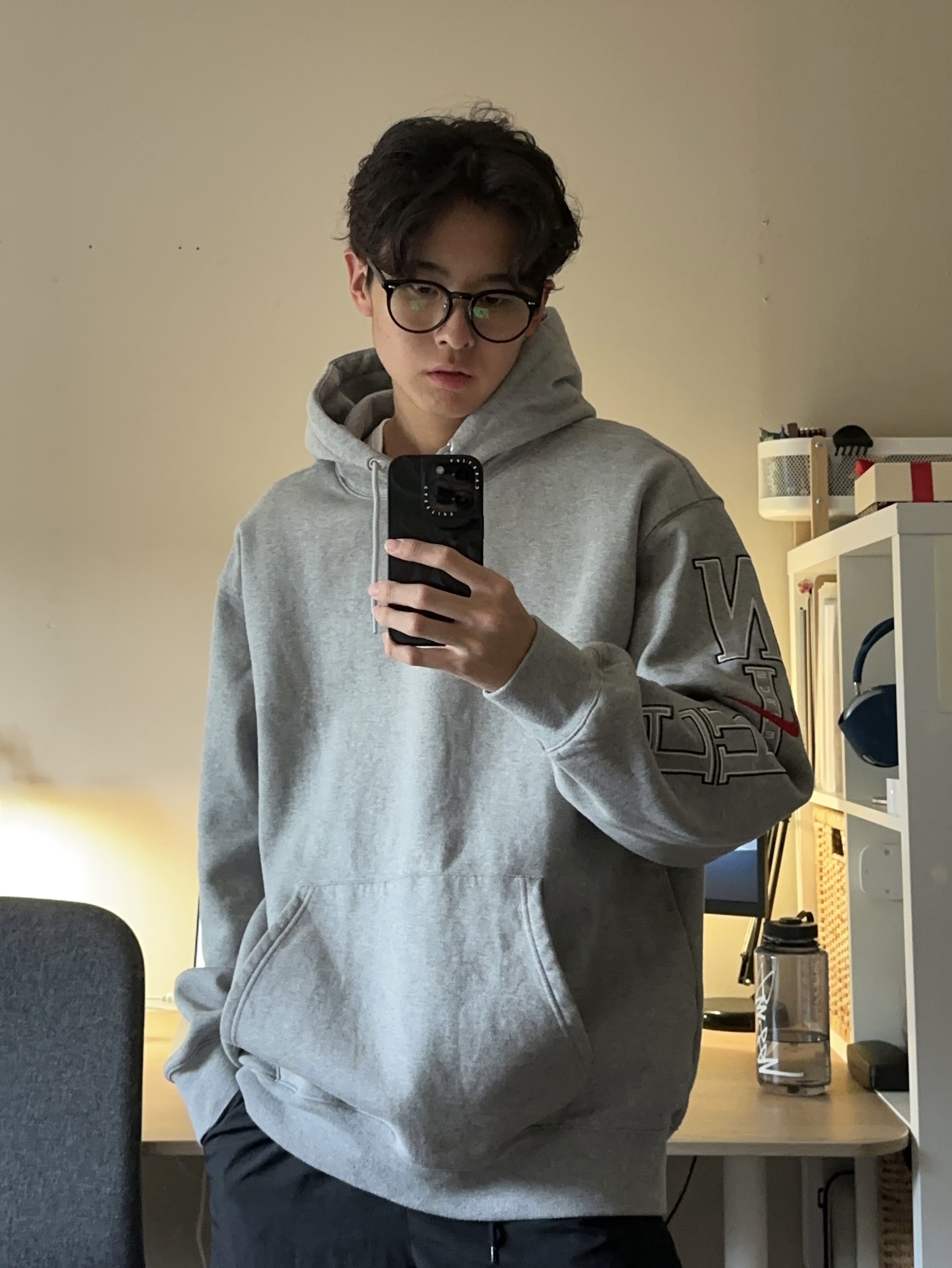Supreme x Nike Hooded Sweatshirt Heather Grey - 24SS 착용 스타일 - 1