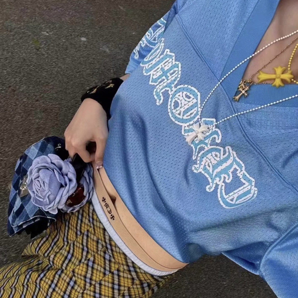 Chrome Hearts Mesh Stadium Jersey Blue 착용 스타일 - 1