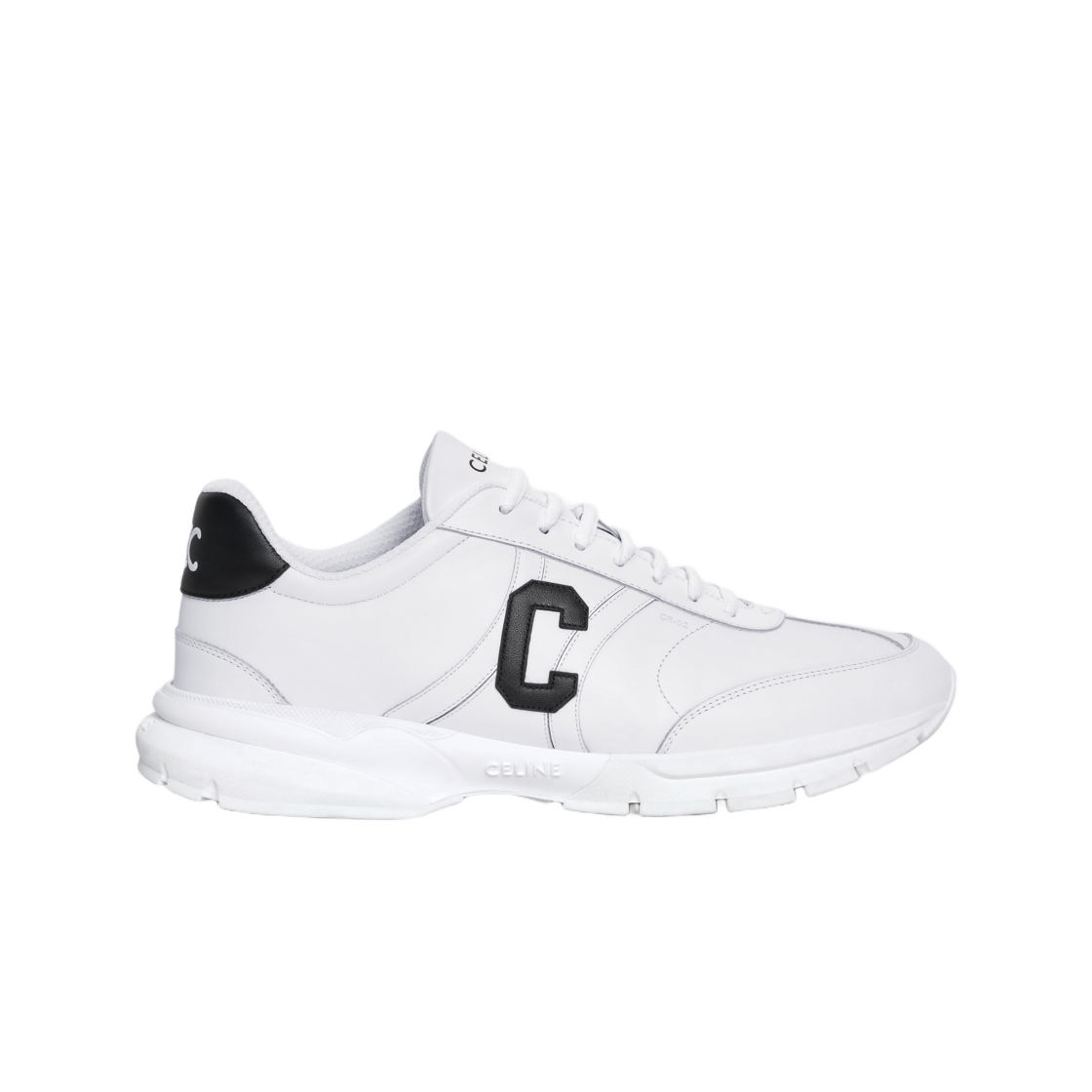 Celine Runner Cr-02 Low Lace-Up Sneakers in Calfskin Optic White Black 상세 이미지 1