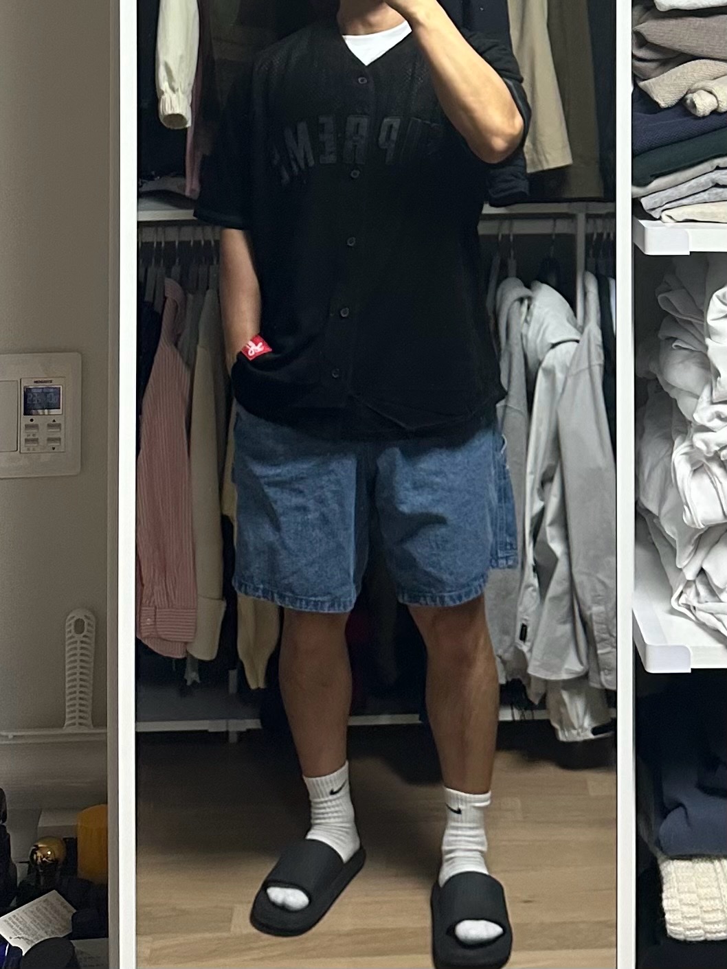 Supreme Ultrasuede Mesh Baseball Jersey Black - 24SS 착용 스타일