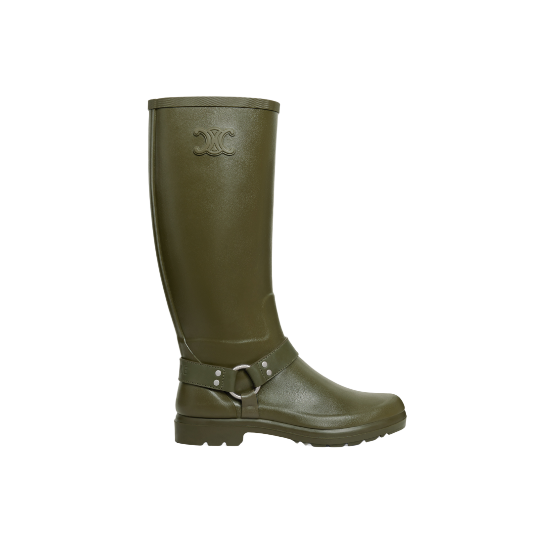 (W) 셀린느 하이 셀린느 레인 부츠 러버 카프스킨 카키((W) Celine High Celine Rain Boots in Rubber Calfskin Khaki) - 1