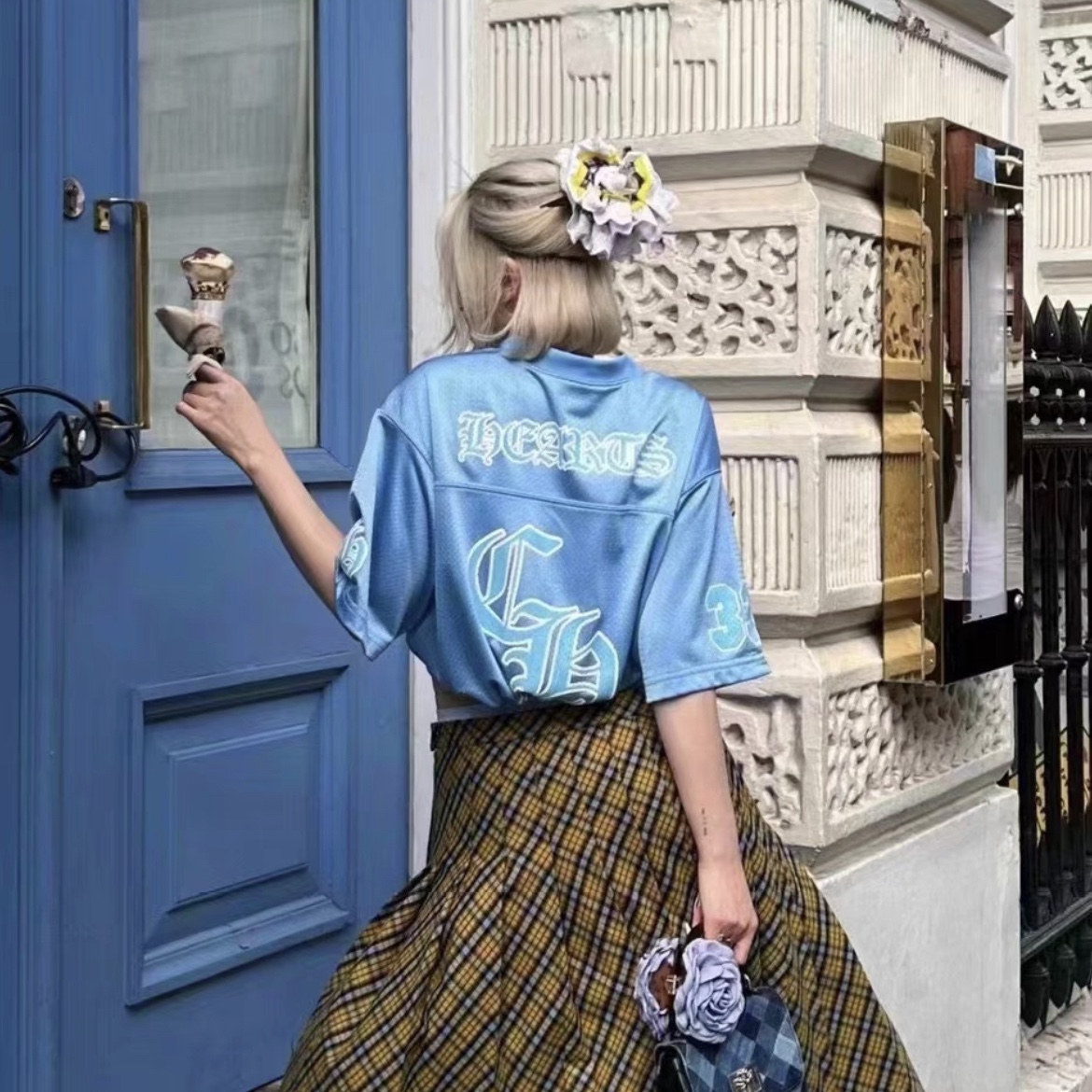 Chrome Hearts Mesh Stadium Jersey Blue 착용 스타일 - 2