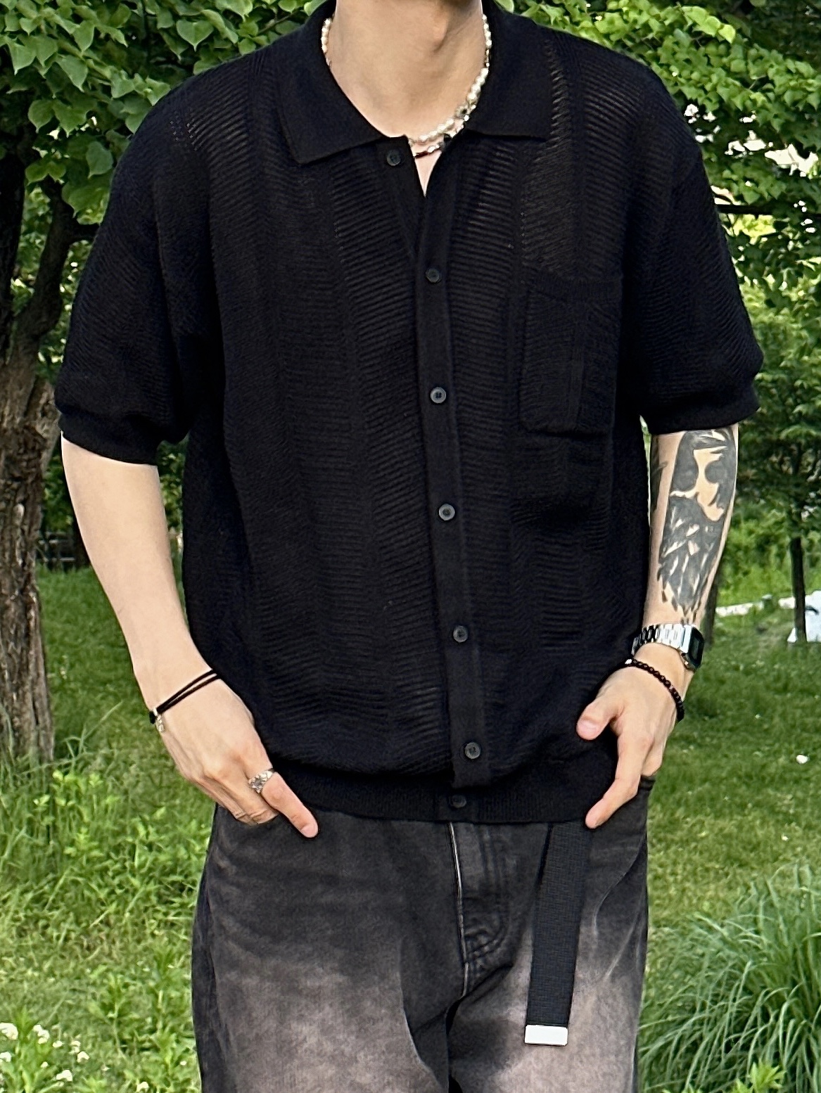 Maison Mihara Yasuhiro Blakey OG STC Sole Paper Like Leather Low-top Sneakers Black 착용 스타일 - 3
