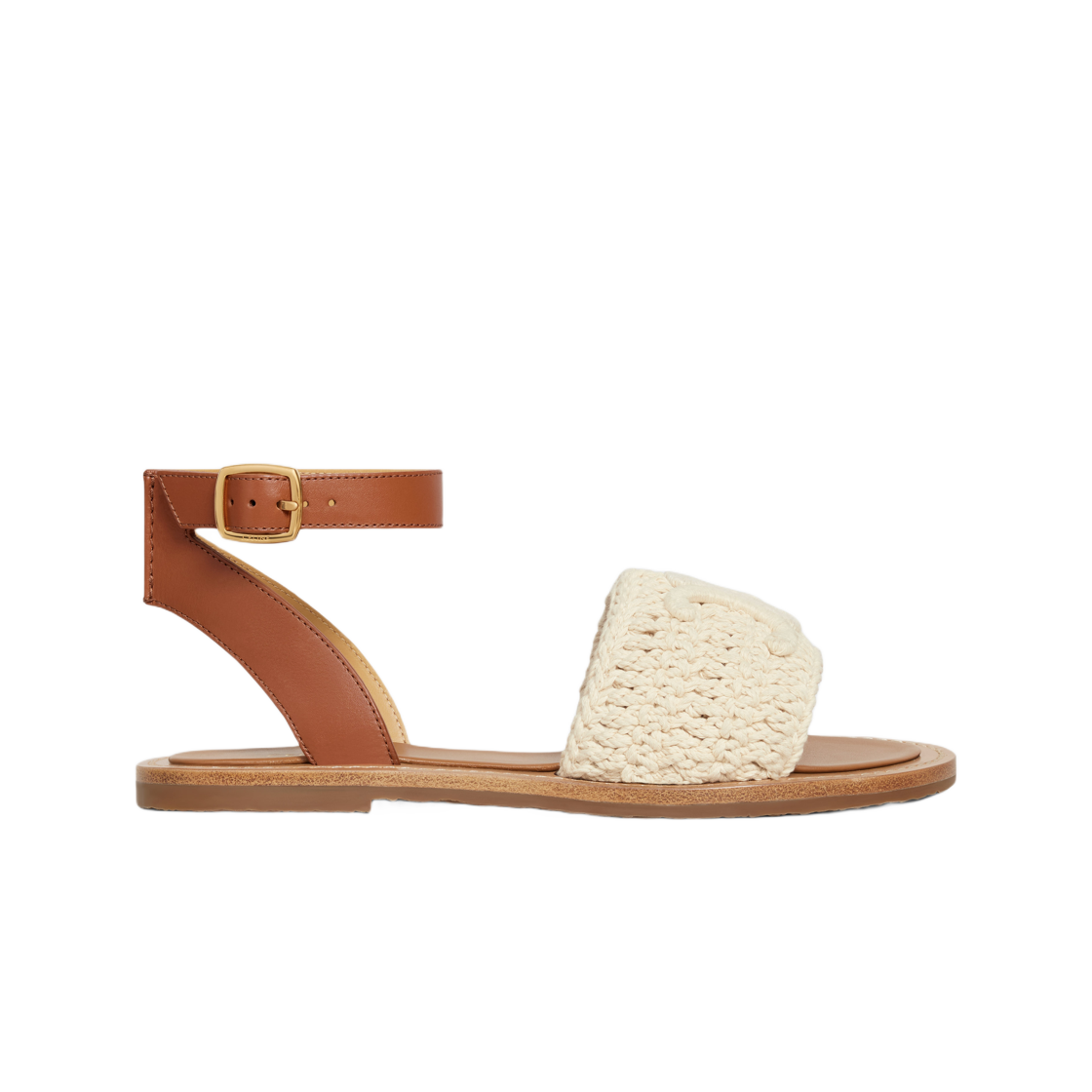 (W) Celine Lympia Sandal in Triomphe Maccrame Cotton & Calfskin Ecru Tan 상세 이미지 1