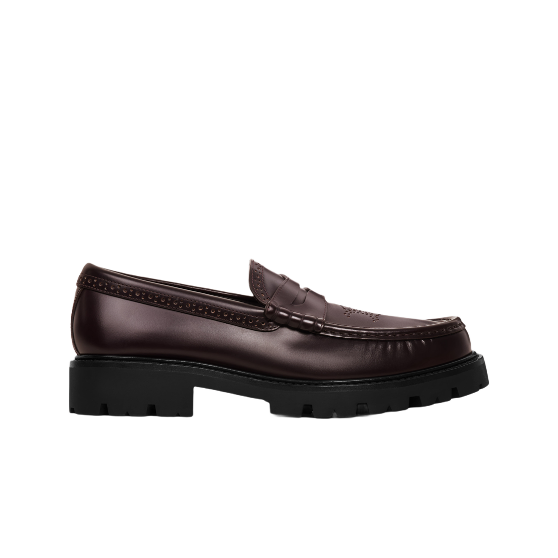 (W) Celine Margaret Brogue Loafer with Triomphe Perforated in Polished Bullskin Burgundy 상세 이미지 1