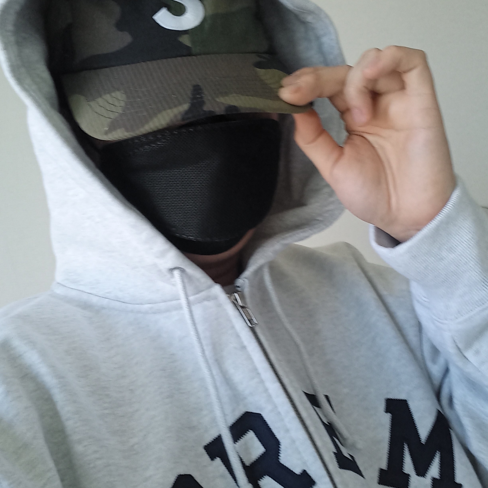 Supreme Seersucker S Logo 6-Panel Woodland Camo - 24SS, Supreme x Champion Zip Up Hooded Sweatshirt Ash Grey - 24SS 착용 스타일 - 1