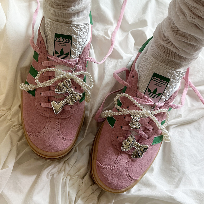 (W) Adidas Gazelle Bold True Pink Green 착용 스타일 - 3