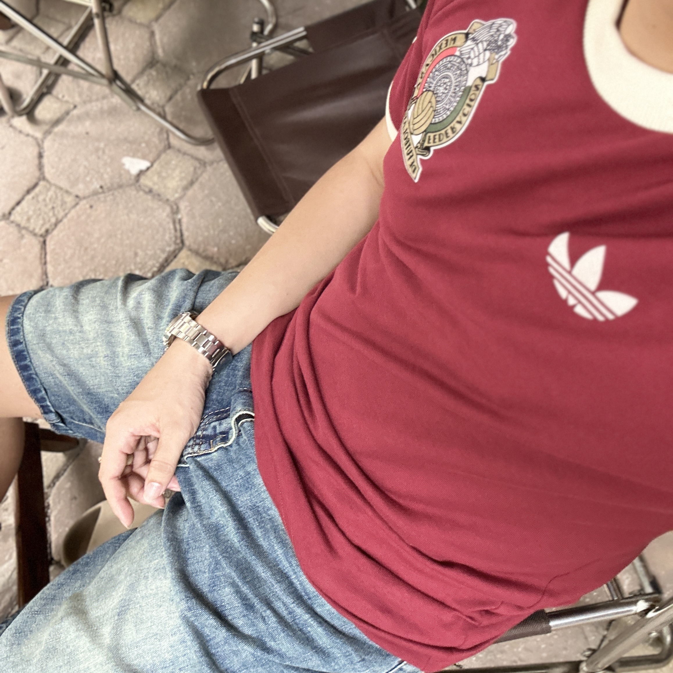 Adidas Mexico Adicolor 3S T-Shirt Noble Maroon - KR Sizing 착용 스타일