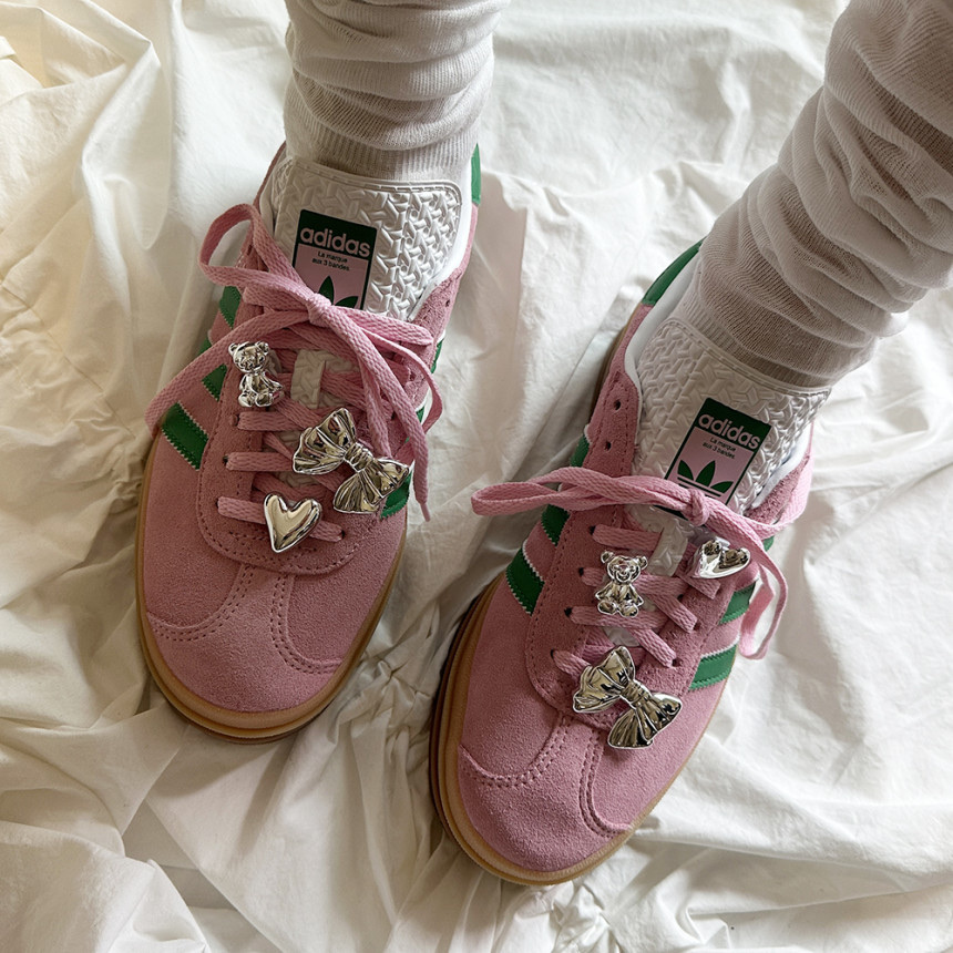 (W) Adidas Gazelle Bold True Pink Green 착용 스타일 - 2