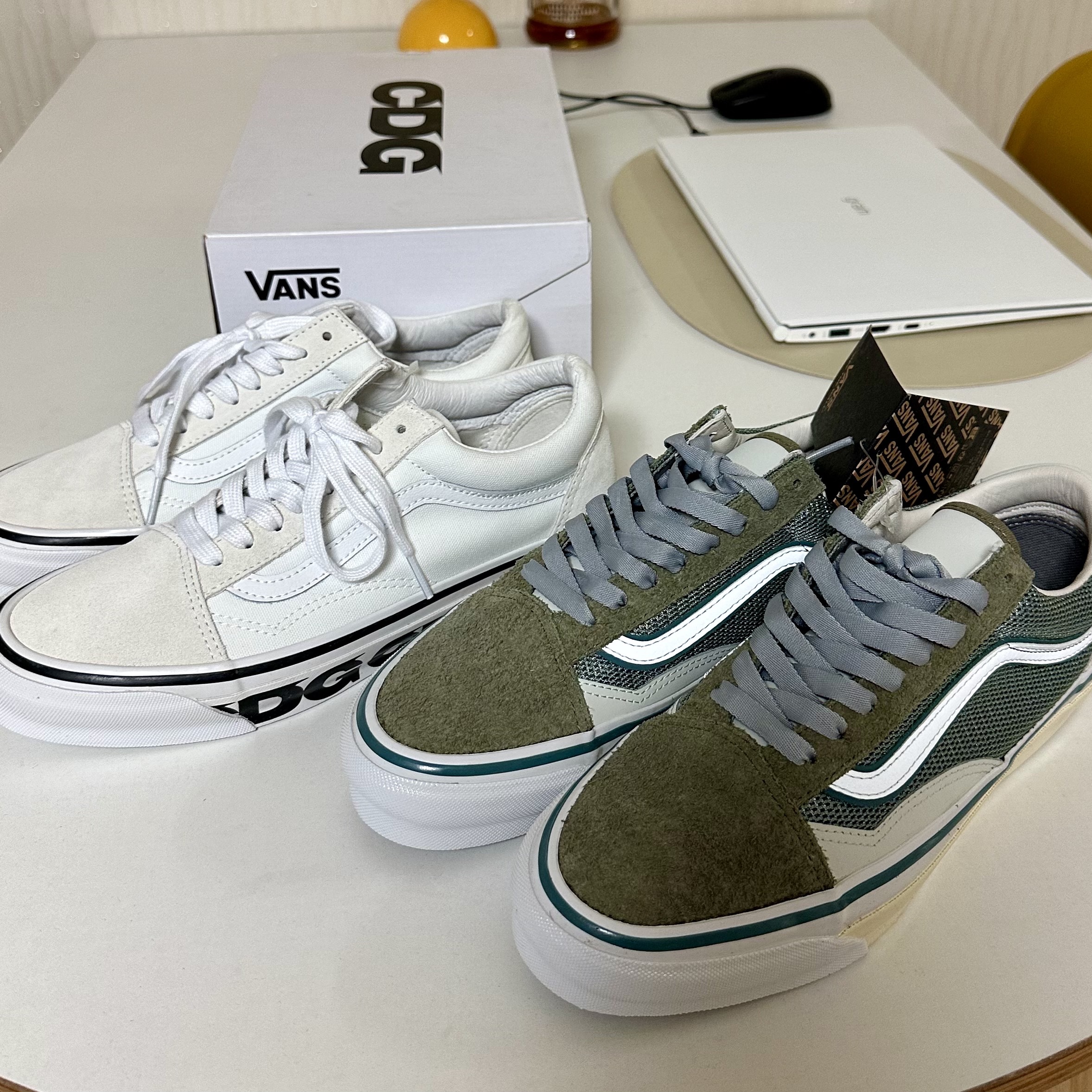 Vans Vault x CDG Old Skool LX White, Vans TDC Old School 36 SP LX Green 착용 스타일