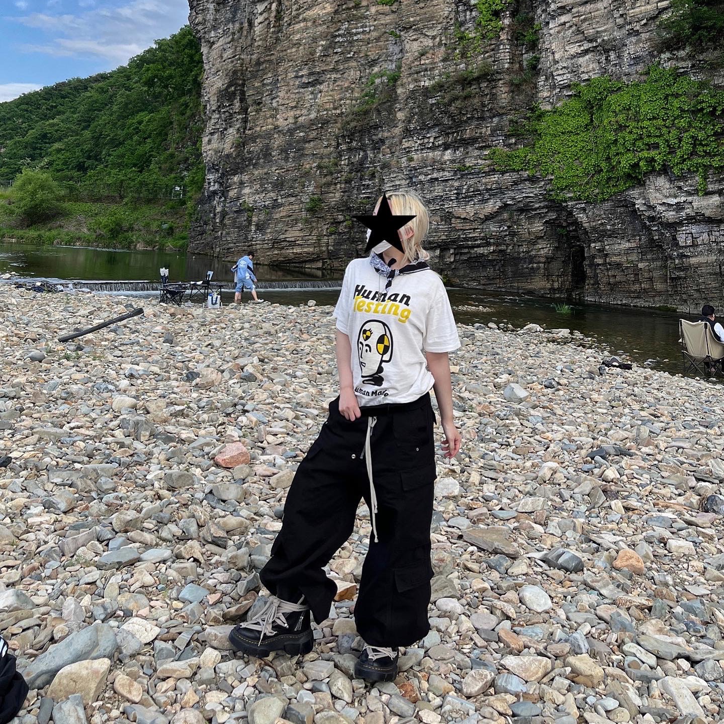 Human Made x A$AP Rocky Human Testing T-Shirt White, Dr. Martens x Rick Owens 1460 DMXL Megalace Black 착용 스타일 - 1