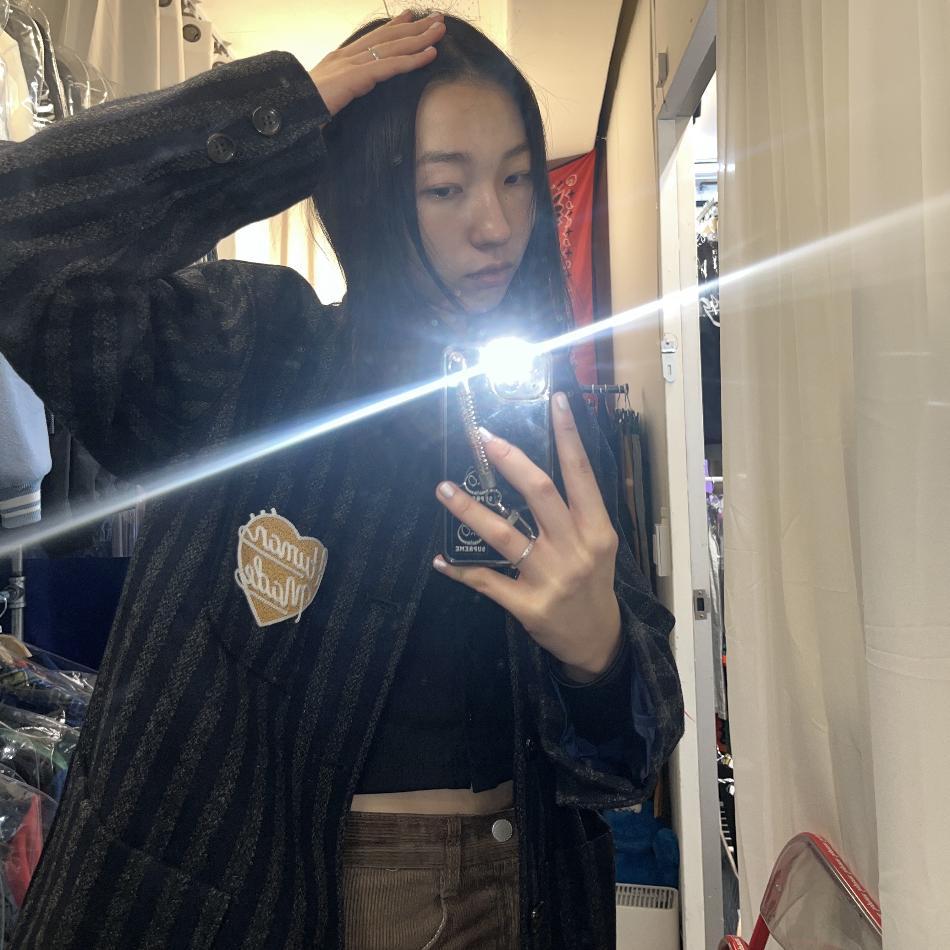 Human Made Striped Tweed Blazer Navy 착용 스타일