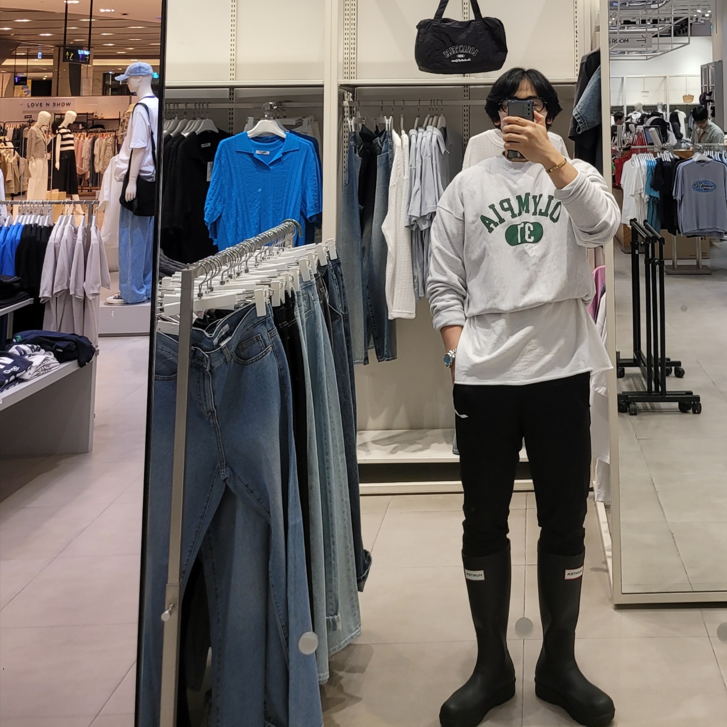 (W) Hunter x Andersson Bell Original 2.0 Tall Boots Black, Gentle Monster Oaa 01 Black 착용 스타일