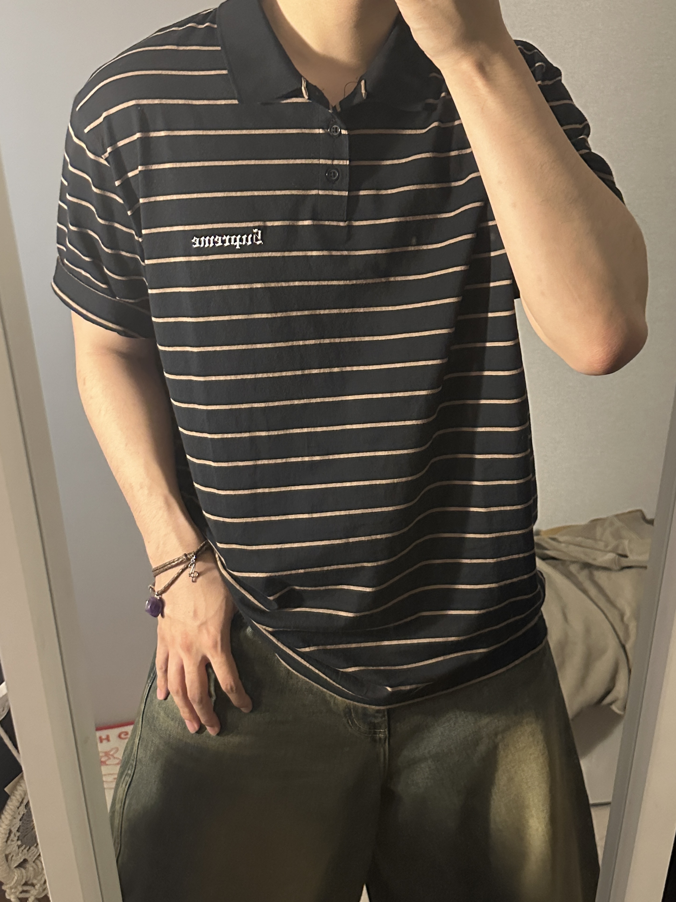 Supreme x Melvins Stripe S/S Polo Black - 24SS 착용 스타일