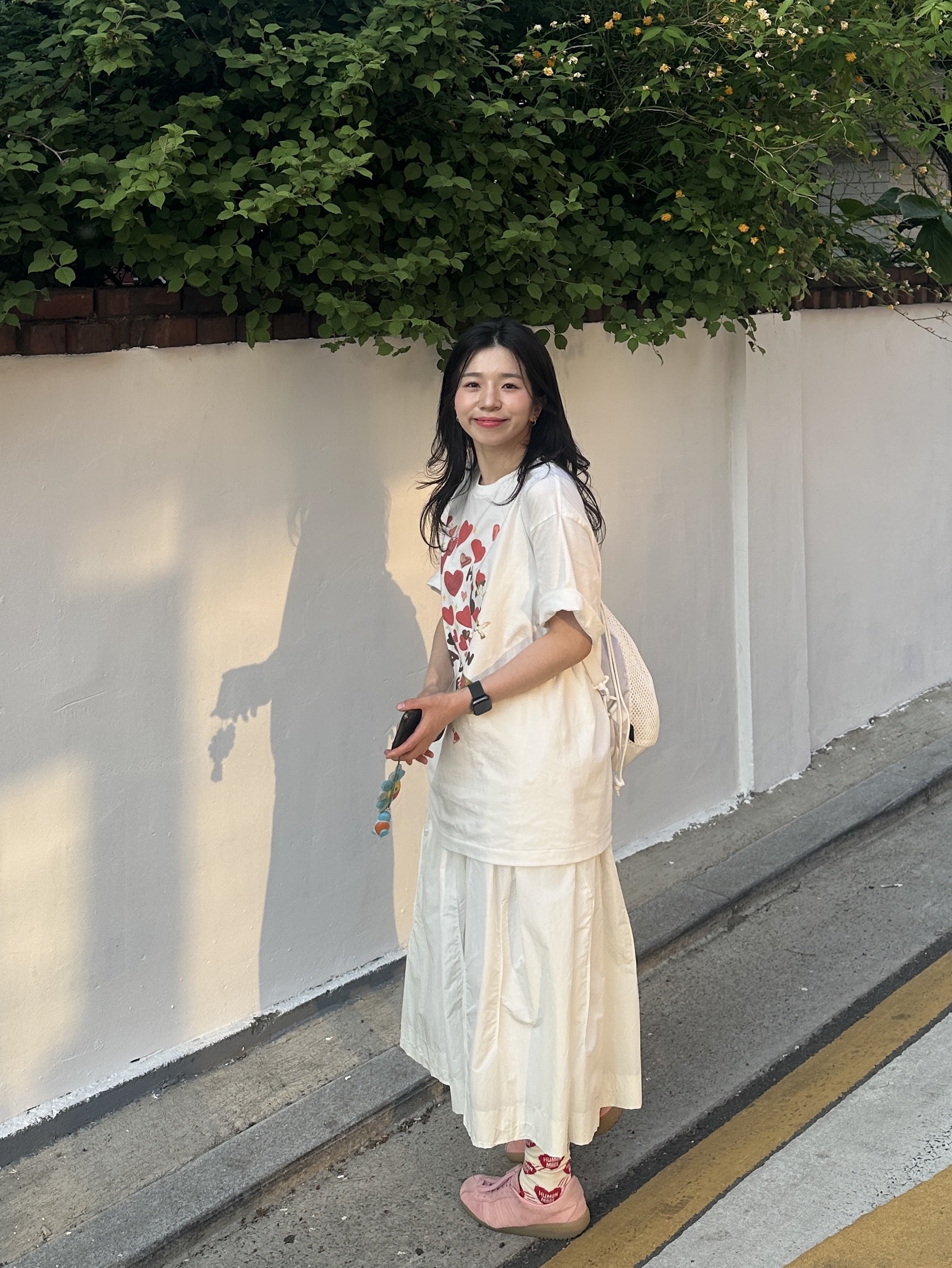Human Made Keiko Sootome T-shirt #17 White, Human Made Heart Pattern Socks Red 착용 스타일 - 2