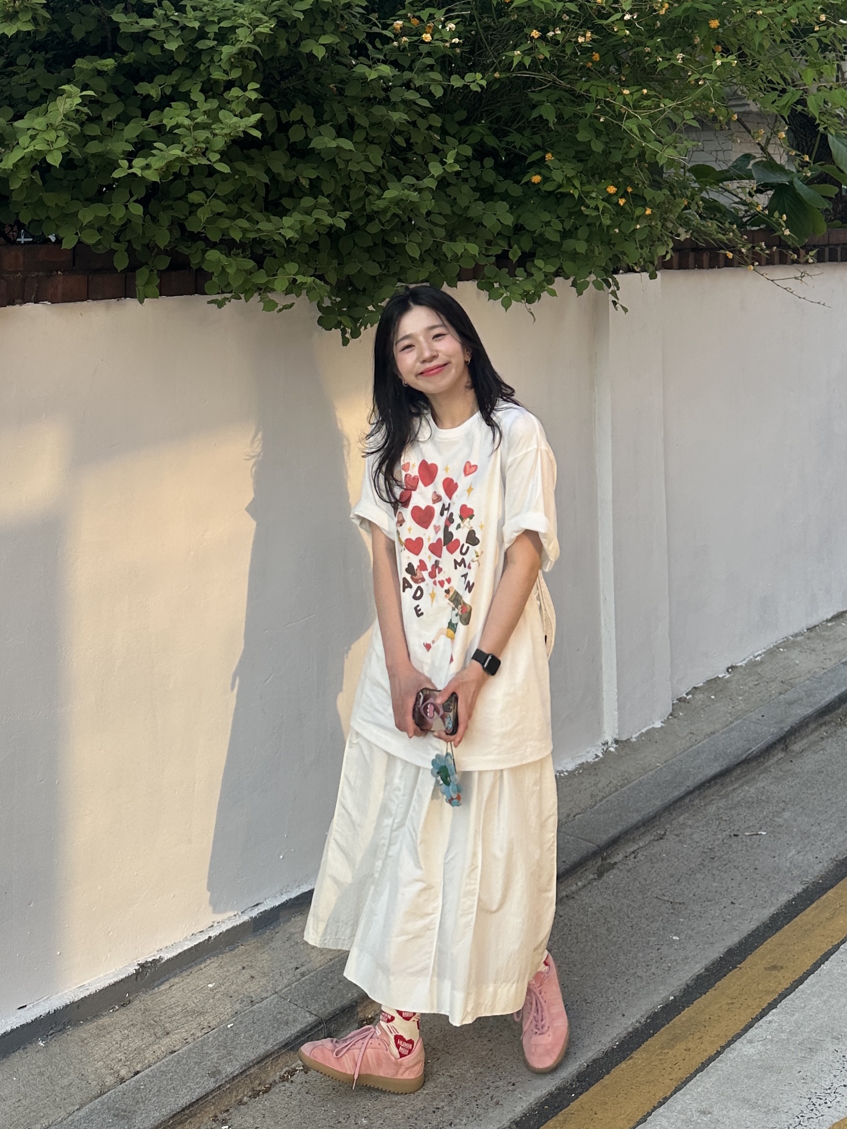 Human Made Keiko Sootome T-shirt #17 White, Human Made Heart Pattern Socks Red 착용 스타일 - 1