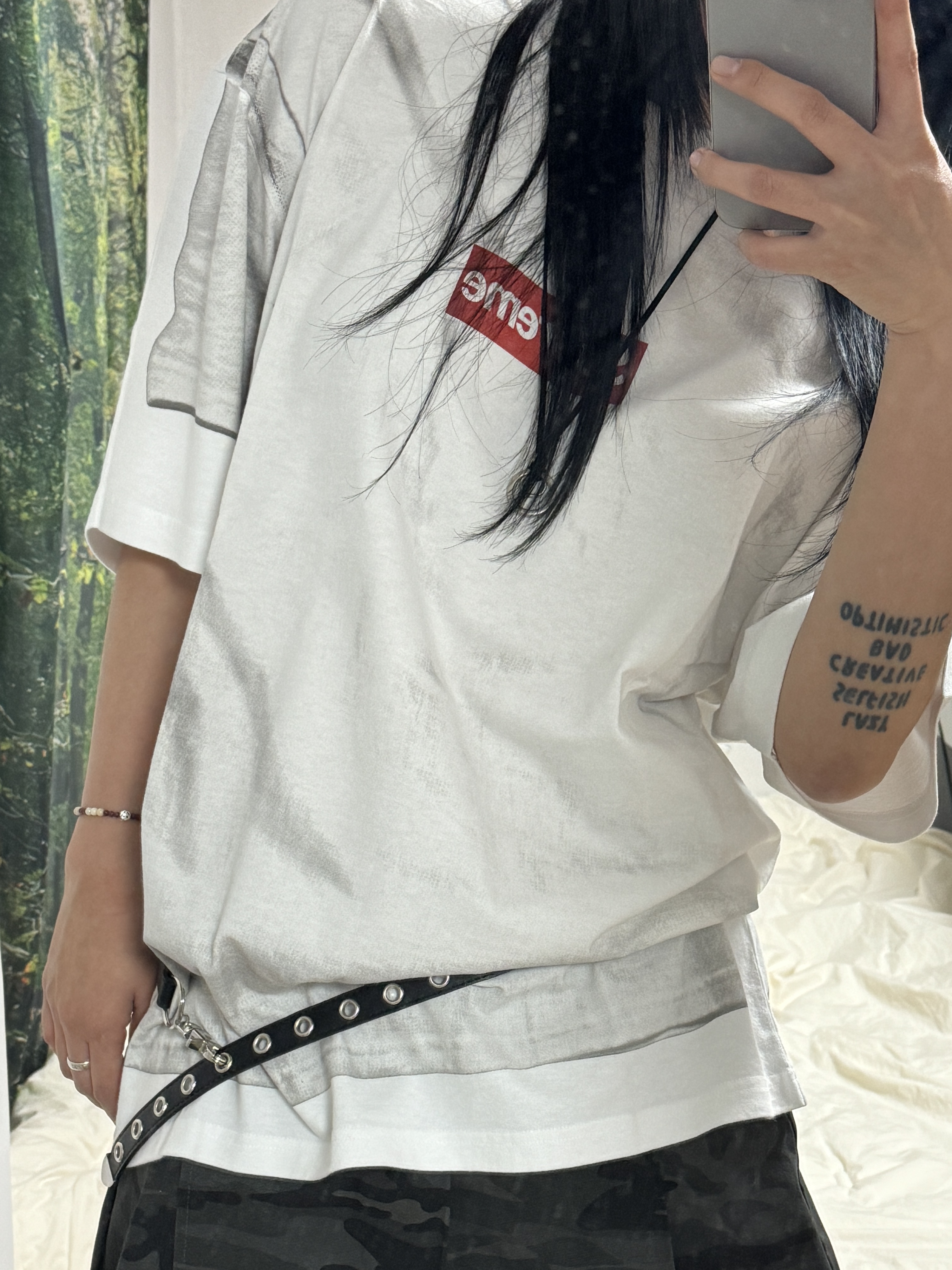 Supreme x MM6 Maison Margiela Box Logo T-Shirt White - 24SS 착용 스타일