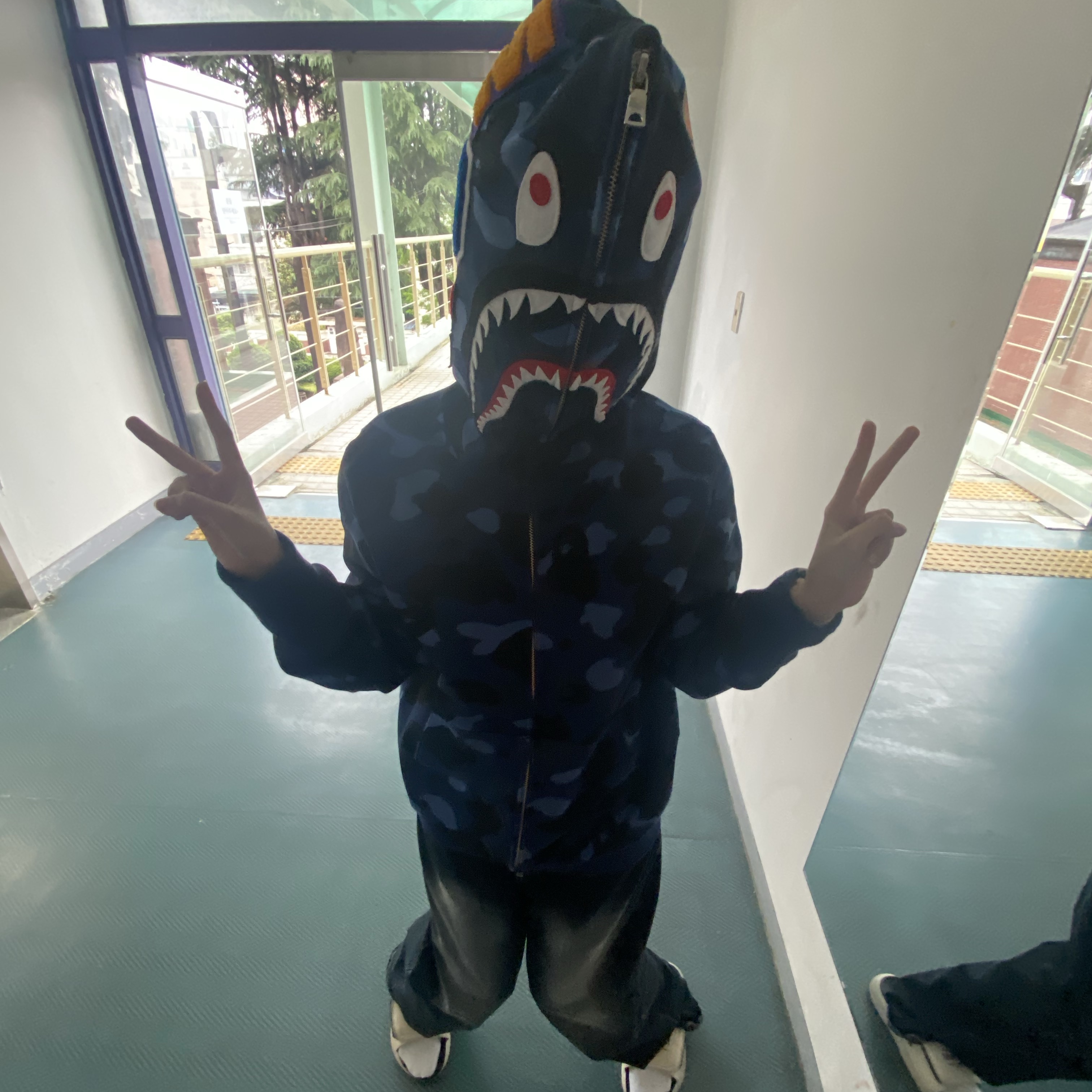BAPE Color Camo Shark Full Zip Hoodie Navy 착용 스타일