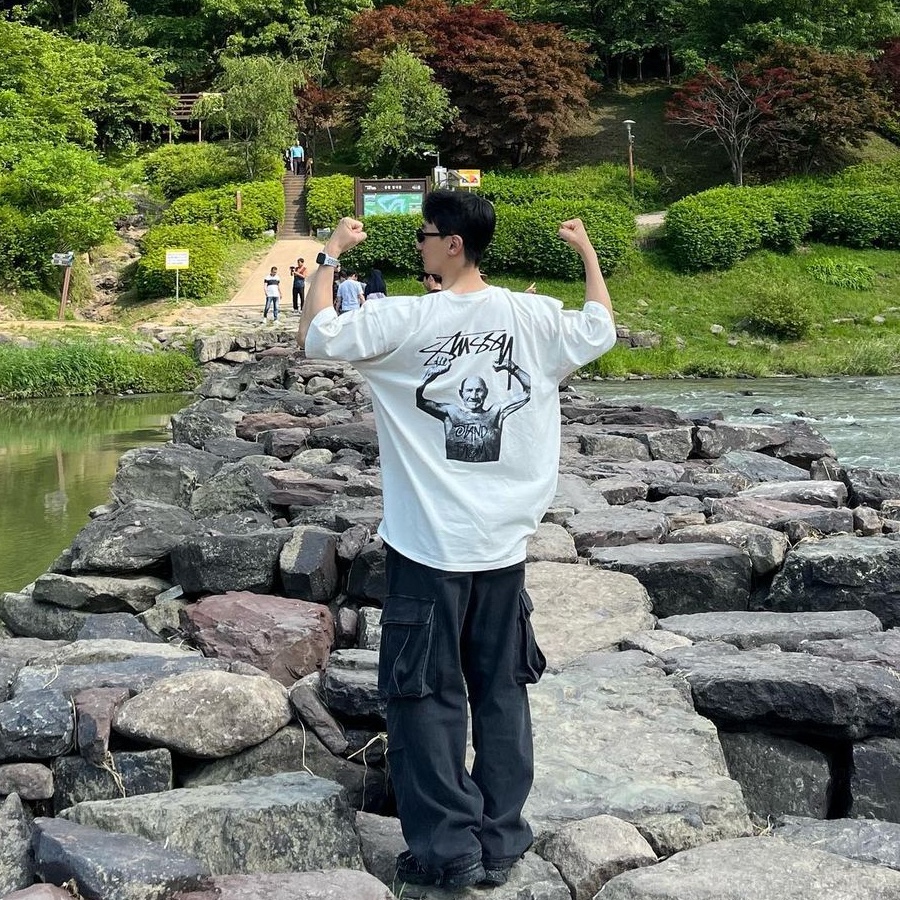 Stussy x Martine Rose Stand Firm Pigment Dyed T-Shirt Natural 착용 스타일